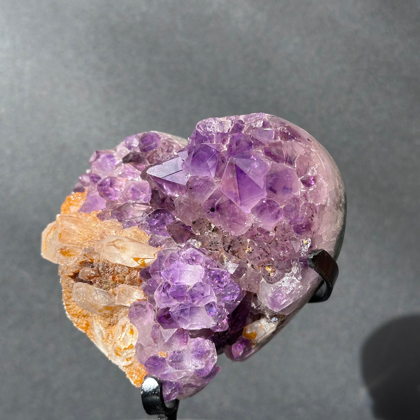 Collector Grade Brazilian Amethyst – Calcite & Titanium Quartz Coexistence, Heart Shape