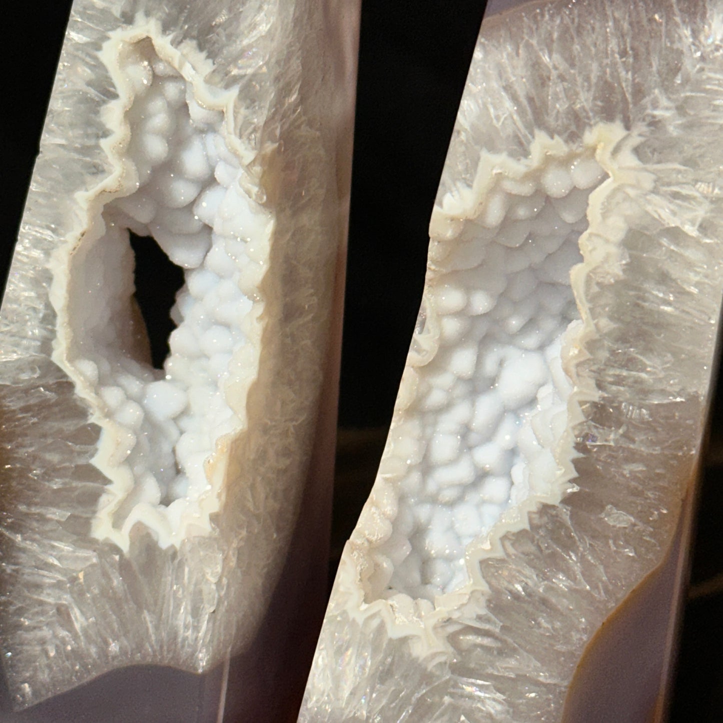 Brazilian Milky White Sugar Agate Crystal Towers โ Triangle Shape (Set of 2)