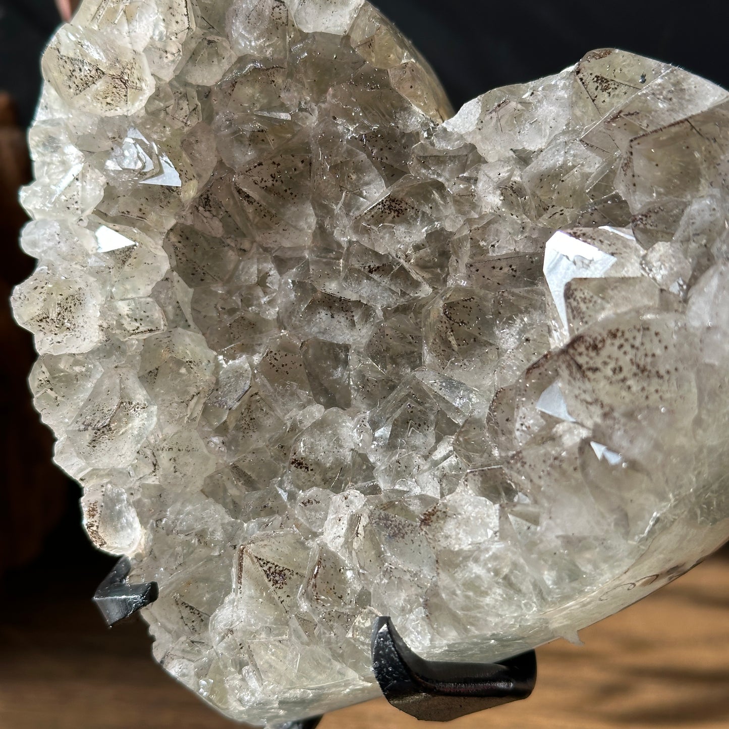 Brazilian Green Quartz & Black Tourmaline Coexisting Crystal Heart with Base