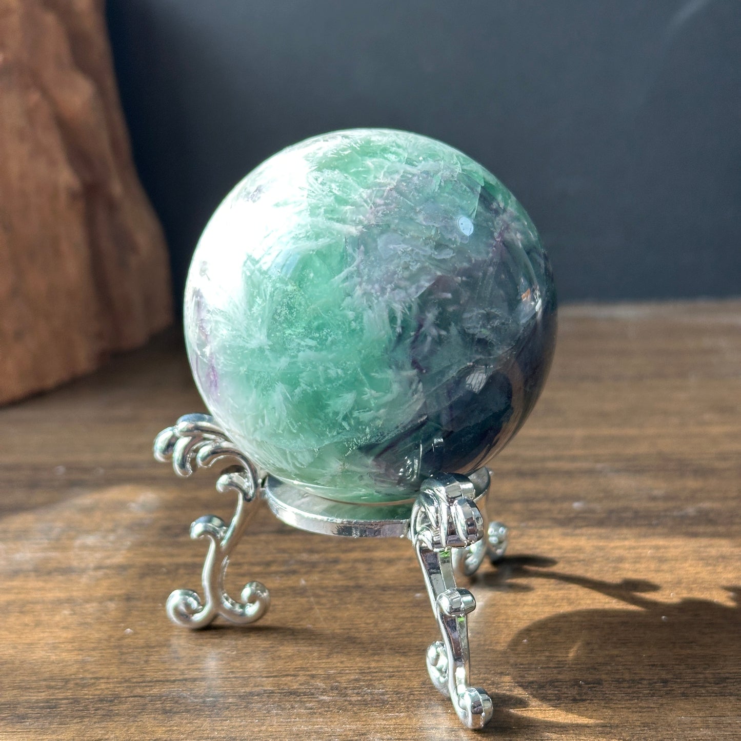 Natural Feather Fluorite Crystal Sphere | One of a Kind Decor Stone