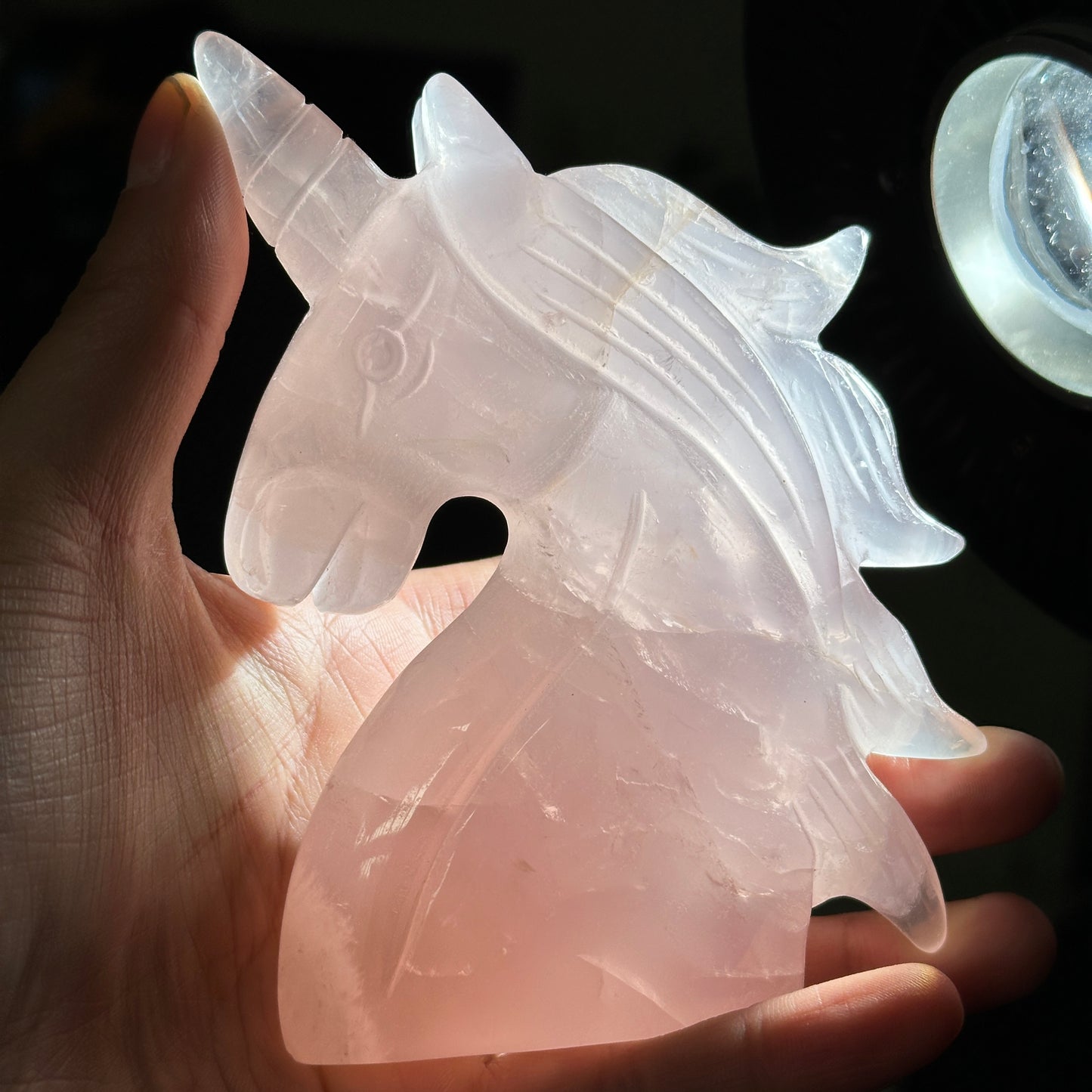 Natural Rose Quartz Unicorn Carving Display Stone One of a Kind
