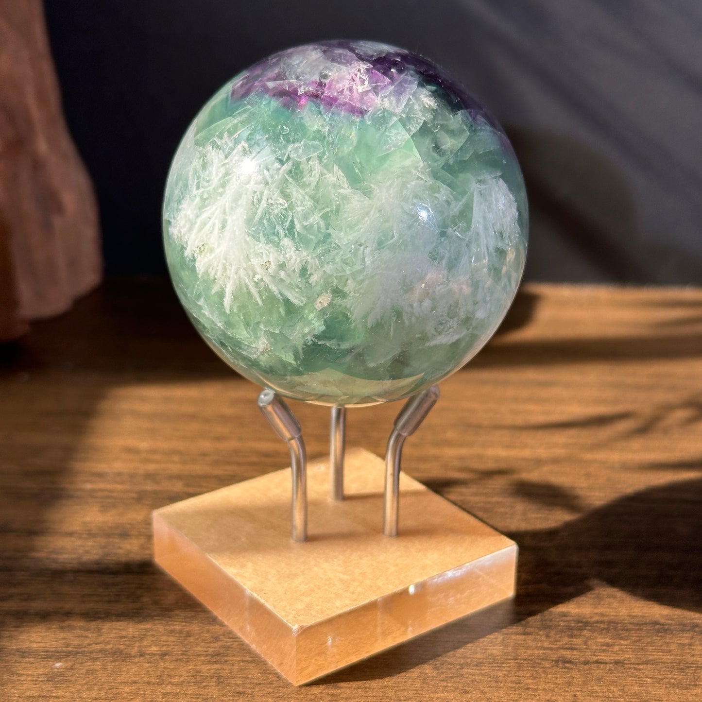 Natural Feather Fluorite Sphere Crystal Ball One of a Kind Display Stone