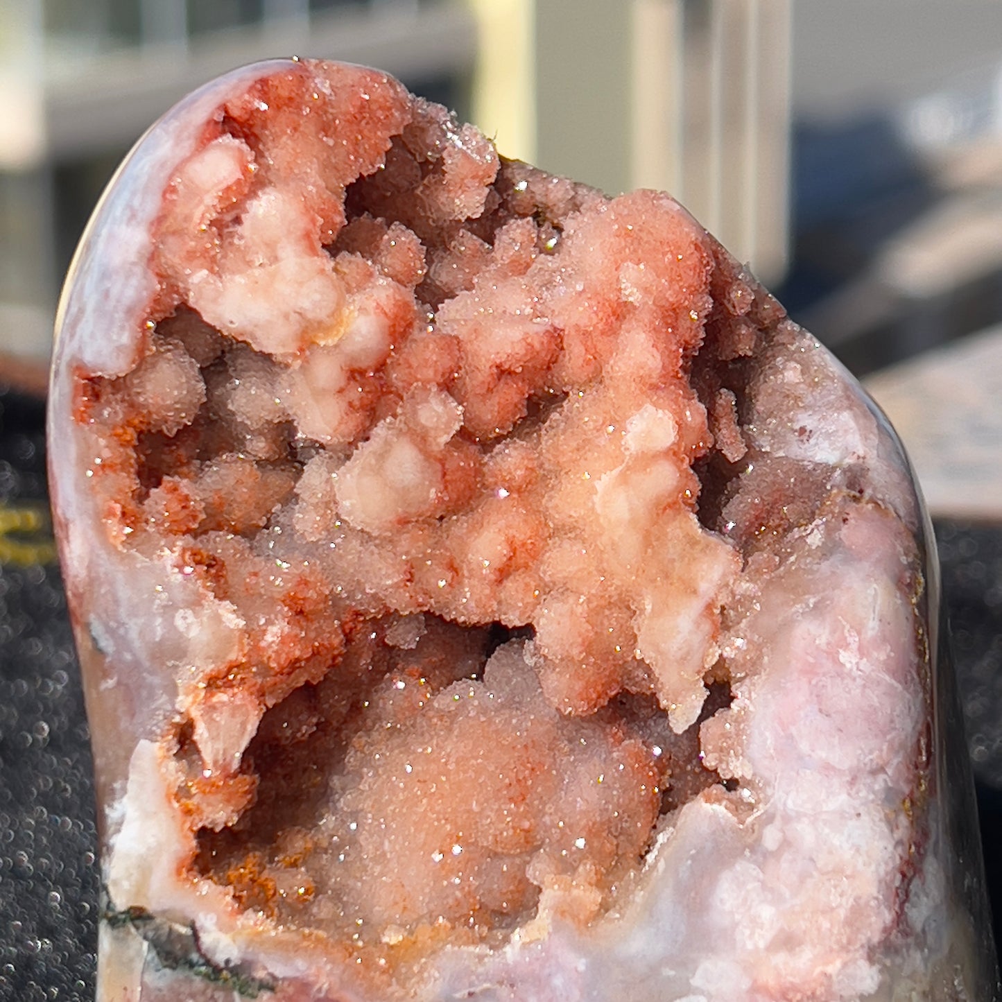Brazilian Pink Amethyst Crystal on Stand, Dark Pink Druzy Geode, Heart Chakra Healing Decor, Romantic Bedroom Art, Love Stone Gift