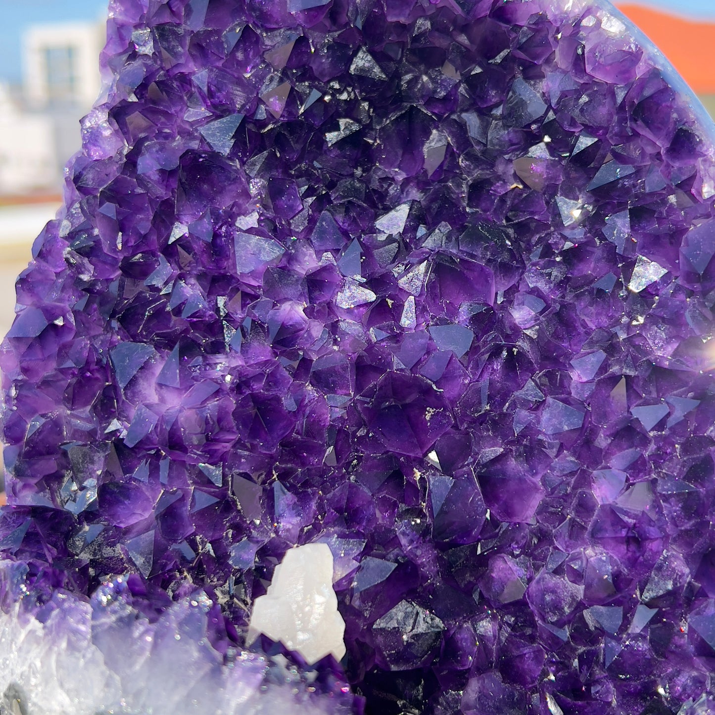 Top Grade Uruguay Amethyst Druze with Calcite Flower, Large Deep Purple Amethyst Cluster, Unique Crystal Geode Specimen, Raw Mineral-3693g