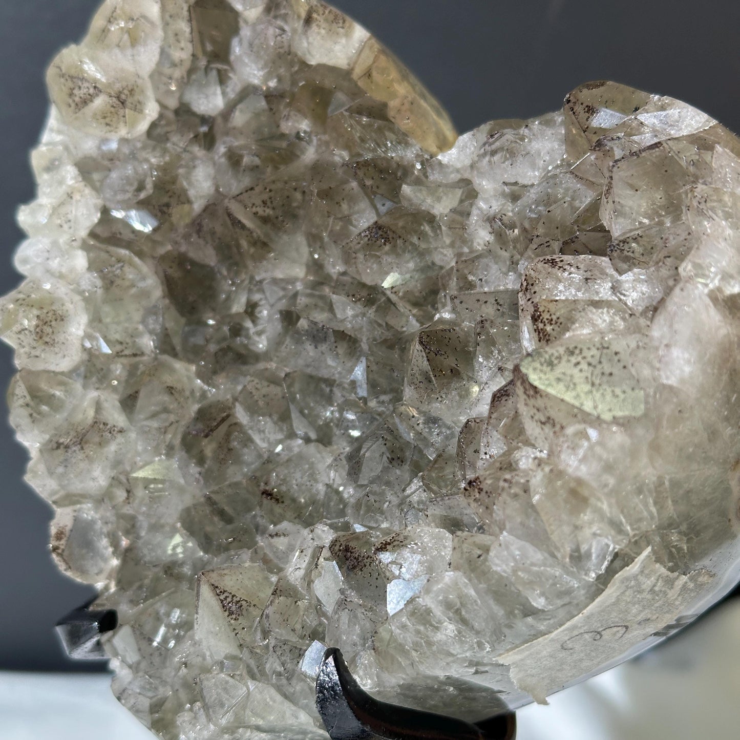 Rare Green Quartz Black Tourmaline Heart on Stand, Tourmalinated Crystal Symbiosis Decor, Brazilian Mineral Geode Exact 2.98lb