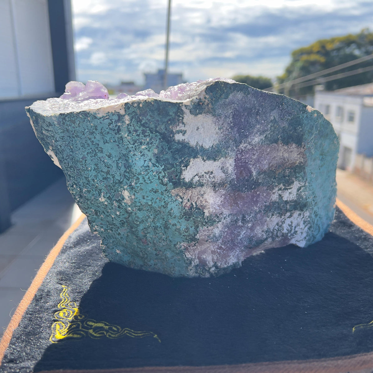 Extra Large Rutilated Amethyst Cluster with Calcite, Rare Sugar Druzy Specimen, Giant Purple Crystal Decor, Exact Brazilian Stone 7.12lb - view 10