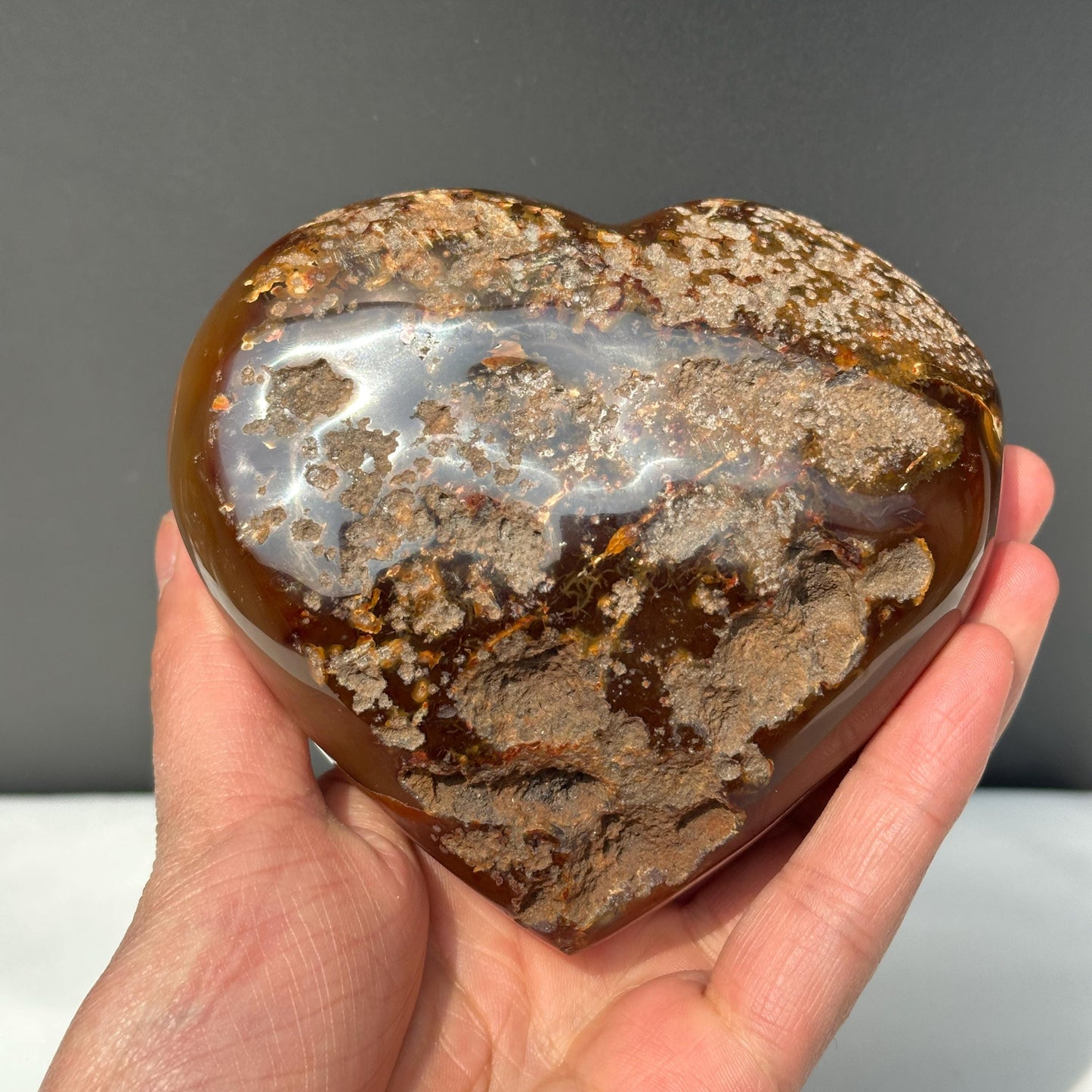 Large Red Agate Heart with Huge Druzy Cave, Polished Brazilian Crystal Geode on Free Stand, Natural Mineral Decor Exact Specimen 1.21lb