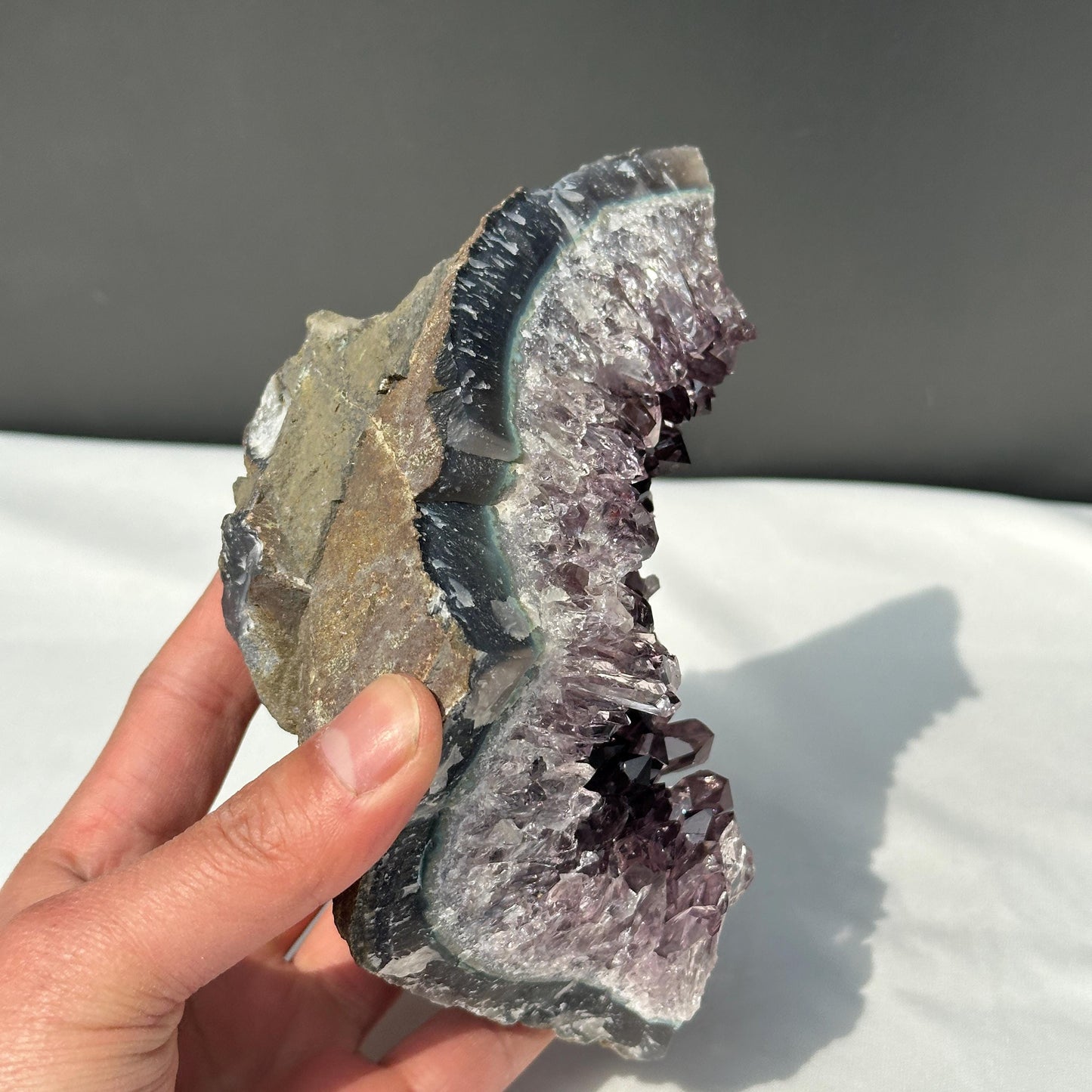 Rare Uruguayan Amethyst Cluster with Hematite Spheres, Cut Flame Shape Geode, Pale Purple Quartz Specimen Exact 2.09lb