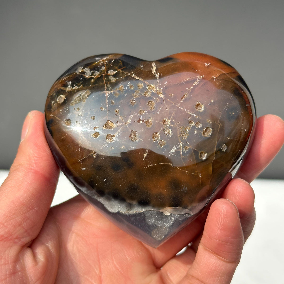 Rare Black Sugar Druzy Agate Heart with Stand, Polished Brazilian Geode Heart, Sparkling Botryoidal Mineral Decor Exact Specimen 0.67lb - view 10