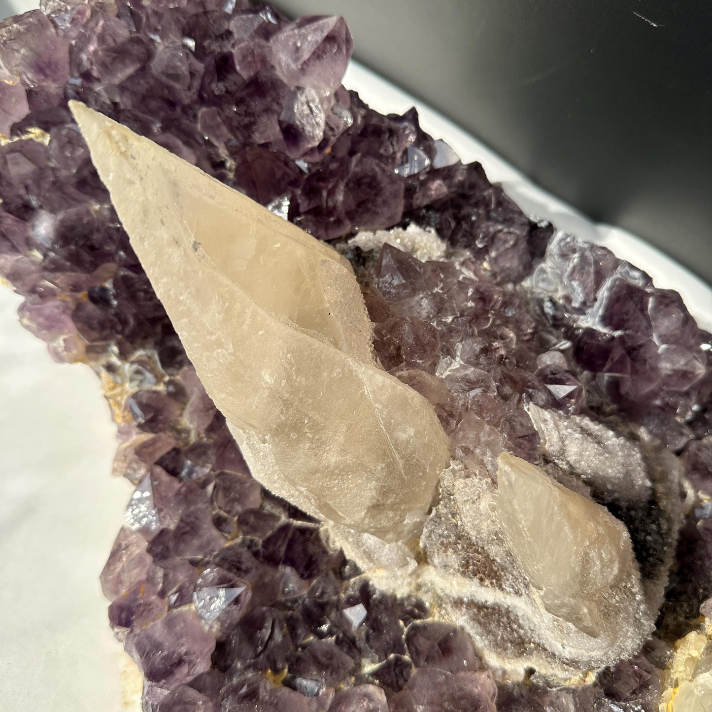 Giant 31lb Amethyst Cluster with 3 Huge Intact Calcite Pillars, Rare Museum Quality Brazilian Geode, Custom Stand Available Exact - view 10