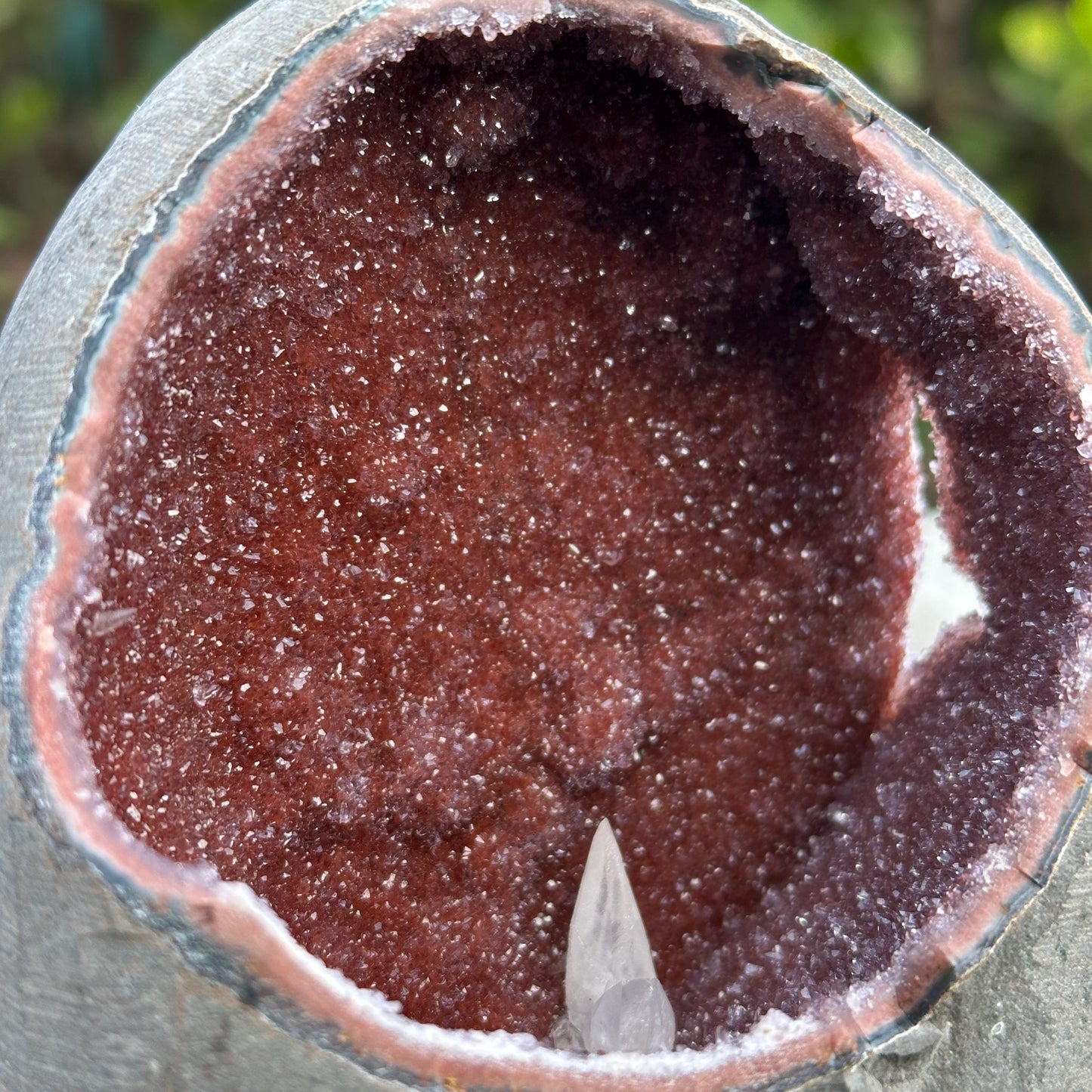 Rare Red Amethyst Geode Cave with Calcite Symbiosis, Uruguayan Sugar Druzy Crystal Nest, Polished Quartz Altar Decor Exact 2.65lb - view 9