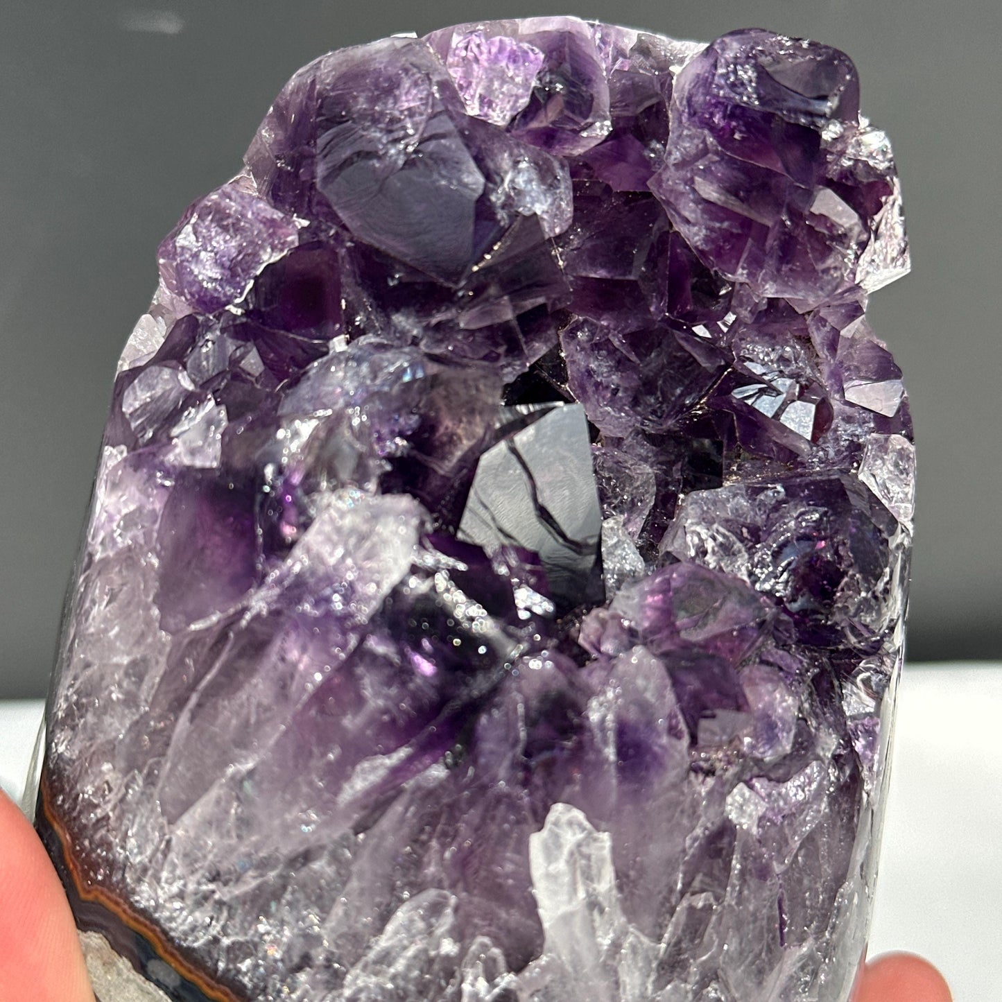 Deep Purple Uruguayan Amethyst Geode Pair, Large Point Crystal Cluster Set, Polished Natural Mineral Specimen Decor Exact 4.63lb - view 10