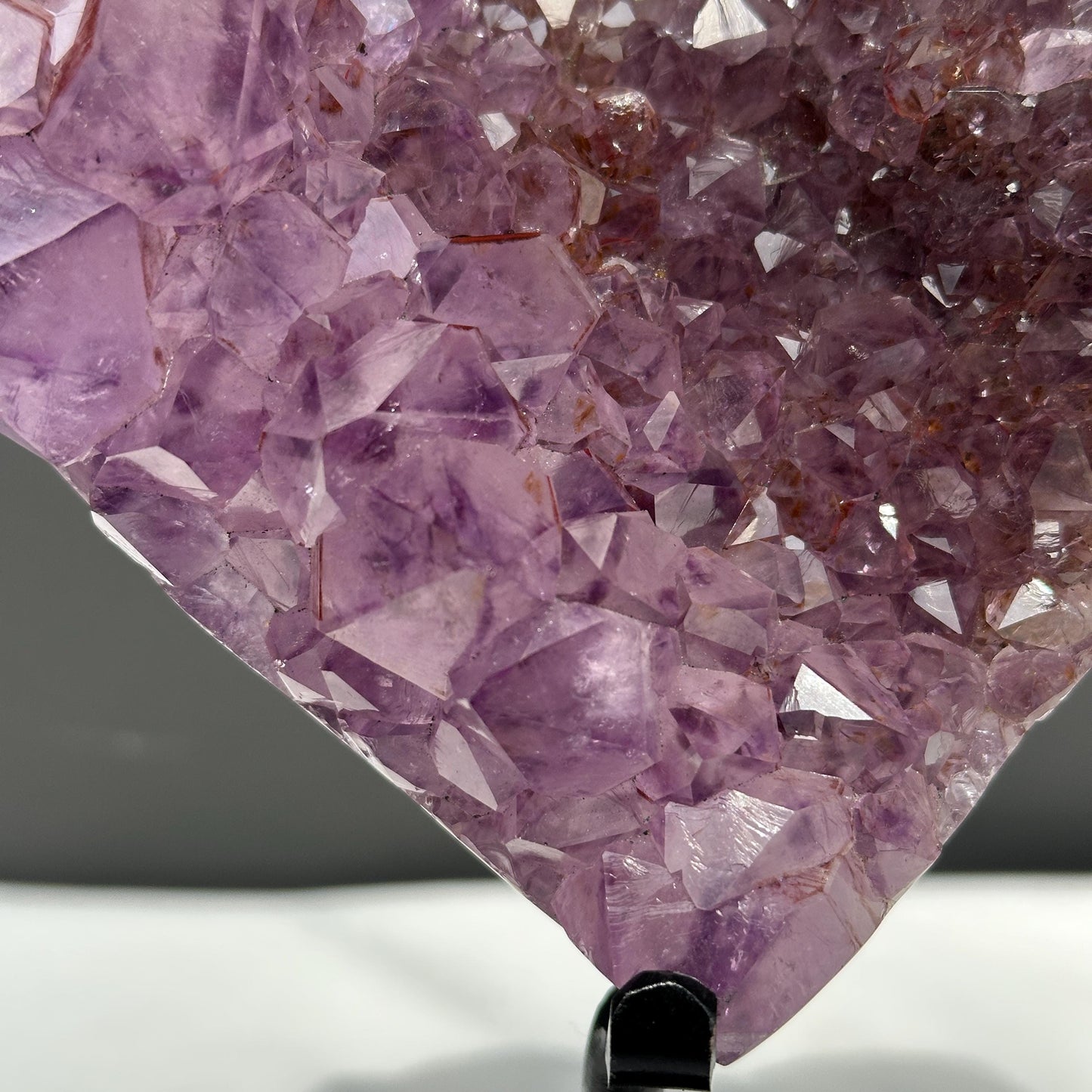 Amethyst Heart Geode on Custom Metal Stand, Red Rutilated Quartz Symbiosis, Polished Brazilian Crystal Decor Exact Specimen 1.87lb