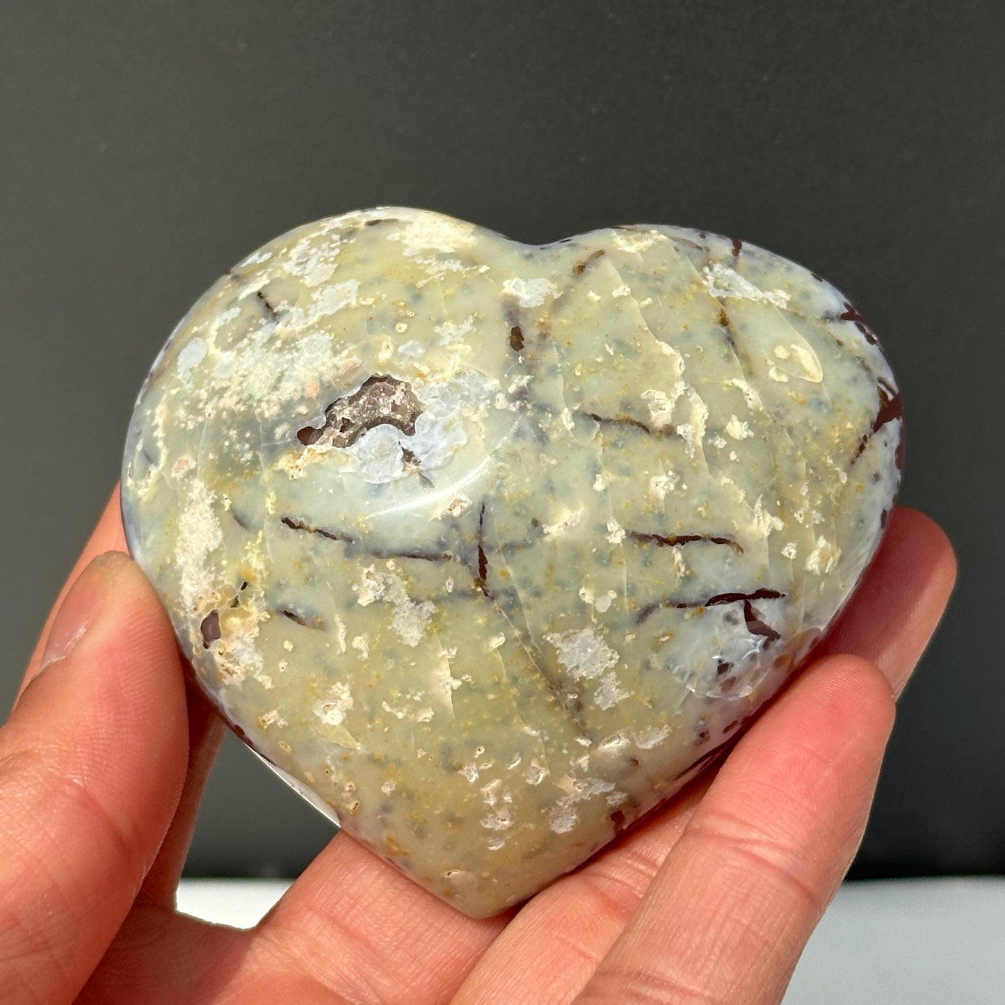 White Sugar Druzy Agate Heart on Free Stand, Polished Brazilian Crystal Geode Decor, Small Mineral Specimen Exact 0.33lb