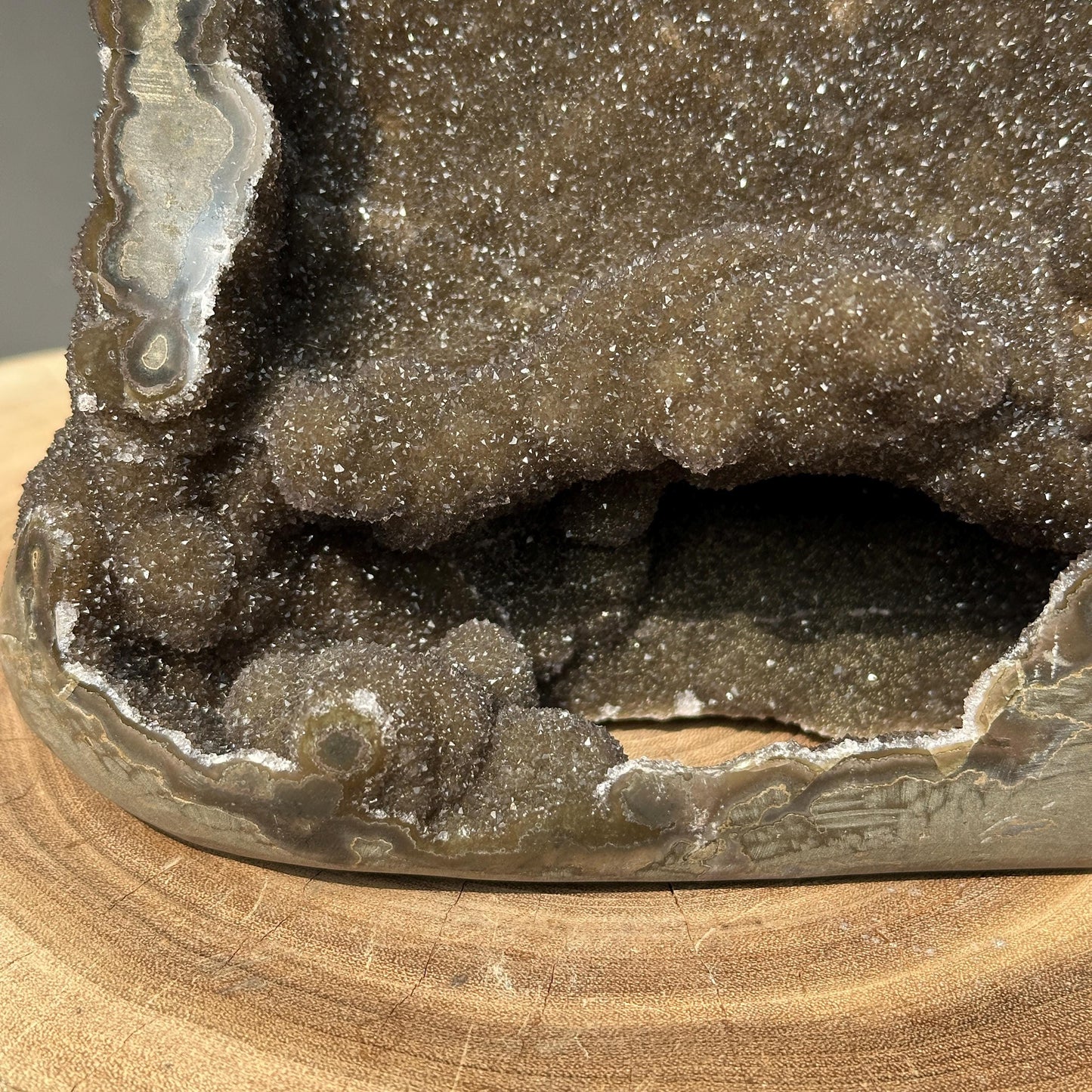 Dark Green Amethyst Geode Cave, Rare Uruguayan Botryoidal Sugar Druzy, Polished Heavy Crystal Specimen Exact 5.84lb - view 10