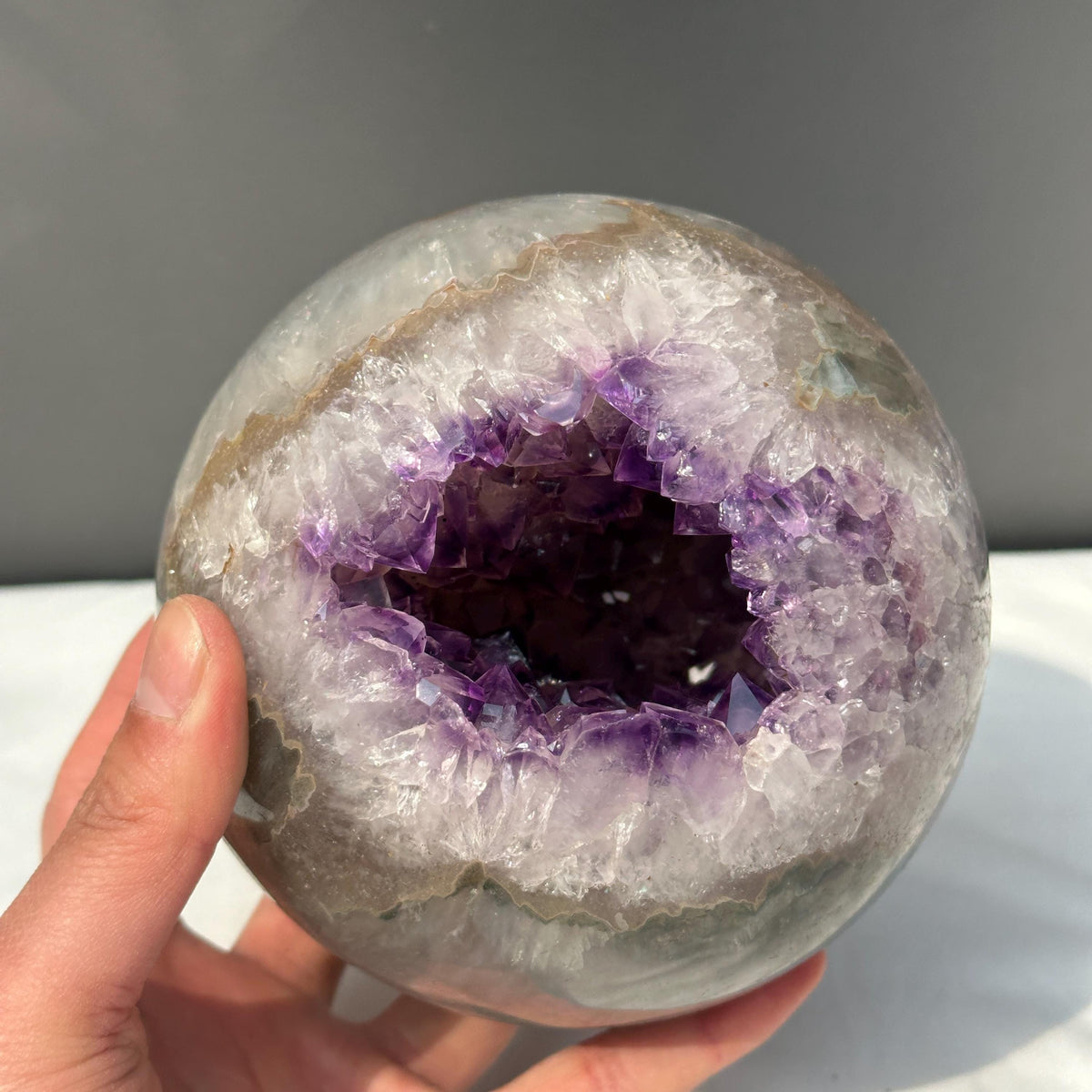 Large Amethyst Geode Sphere, 5.84lb Polished Brazilian Crystal Ball with Deep Purple Caves & Free Stand, Mineral Decor Exact Specimen - view 10