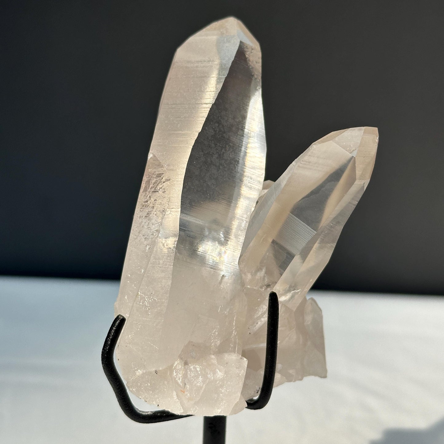 Rare Lemurian Seed Quartz Crystal Cluster, Clear Quartz Twin Points on Custom Metal Stand, Master Healer Mineral Specimen Exact