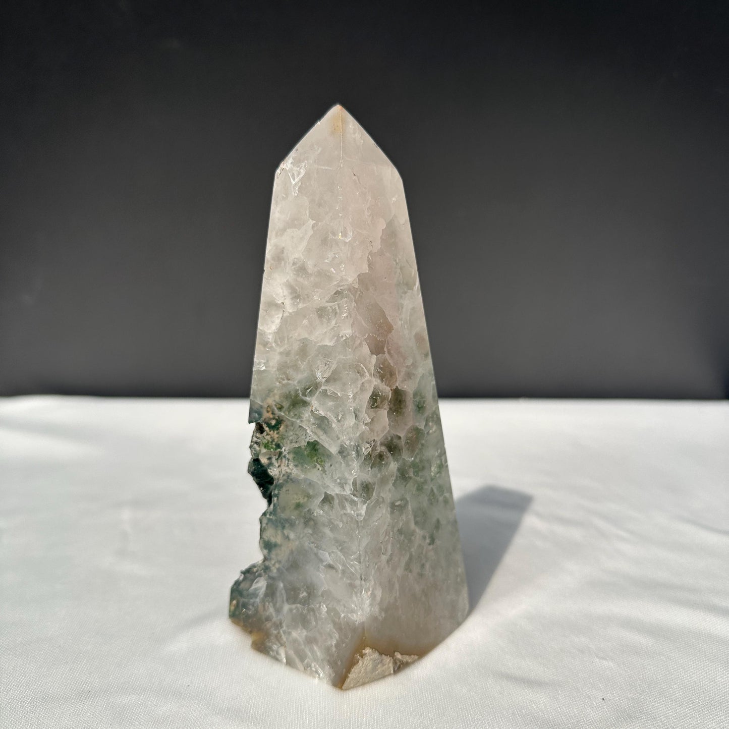 Green Sugar Druzy Geode Tower, Polished Brazilian Crystal Obelisk with Sparkling Cave, Aesthetic Healing Decor Exact Specimen 0.97lb