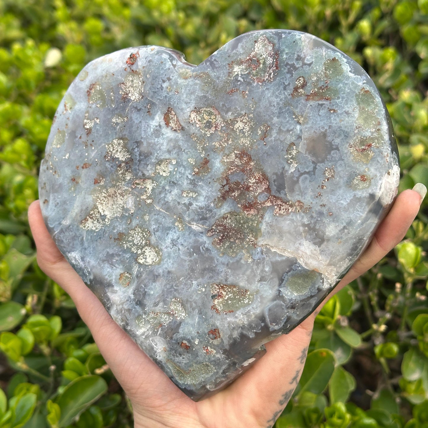 Rare Green Sugar Druzy Amethyst Heart on Stand, Uruguayan Botryoidal Crystal Geode Carving, Heart Chakra Healing Altar Decor Exact 2.87lb - view 10