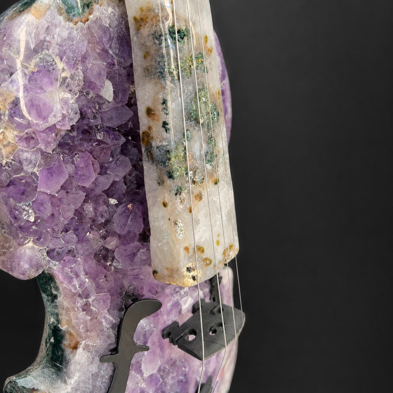 Amethyst Agate Crystal Violin Sculpture, Brazilian Designer Handmade Music Art Collectible, One of a Kind Statement Decor - view 10