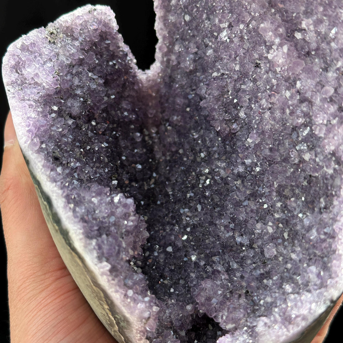 Unique Deep Cave Brazilian Amethyst Geode on Wood Stand, Rare Crescent Moon Crystal Nest, Purple Quartz Altar Decor Exact Specimen 3.4lb - view 10