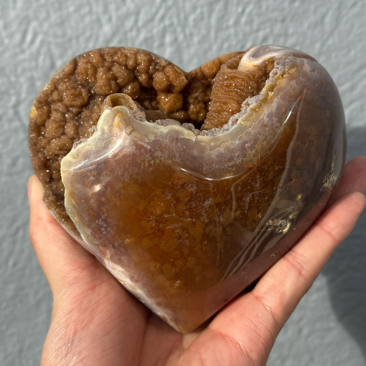 Large Brazilian Yellow Druzy Heart, Natural Agate Crystal Geode, One of a Kind Sugar Druzy Heart Decor, Exact Piece - view 10