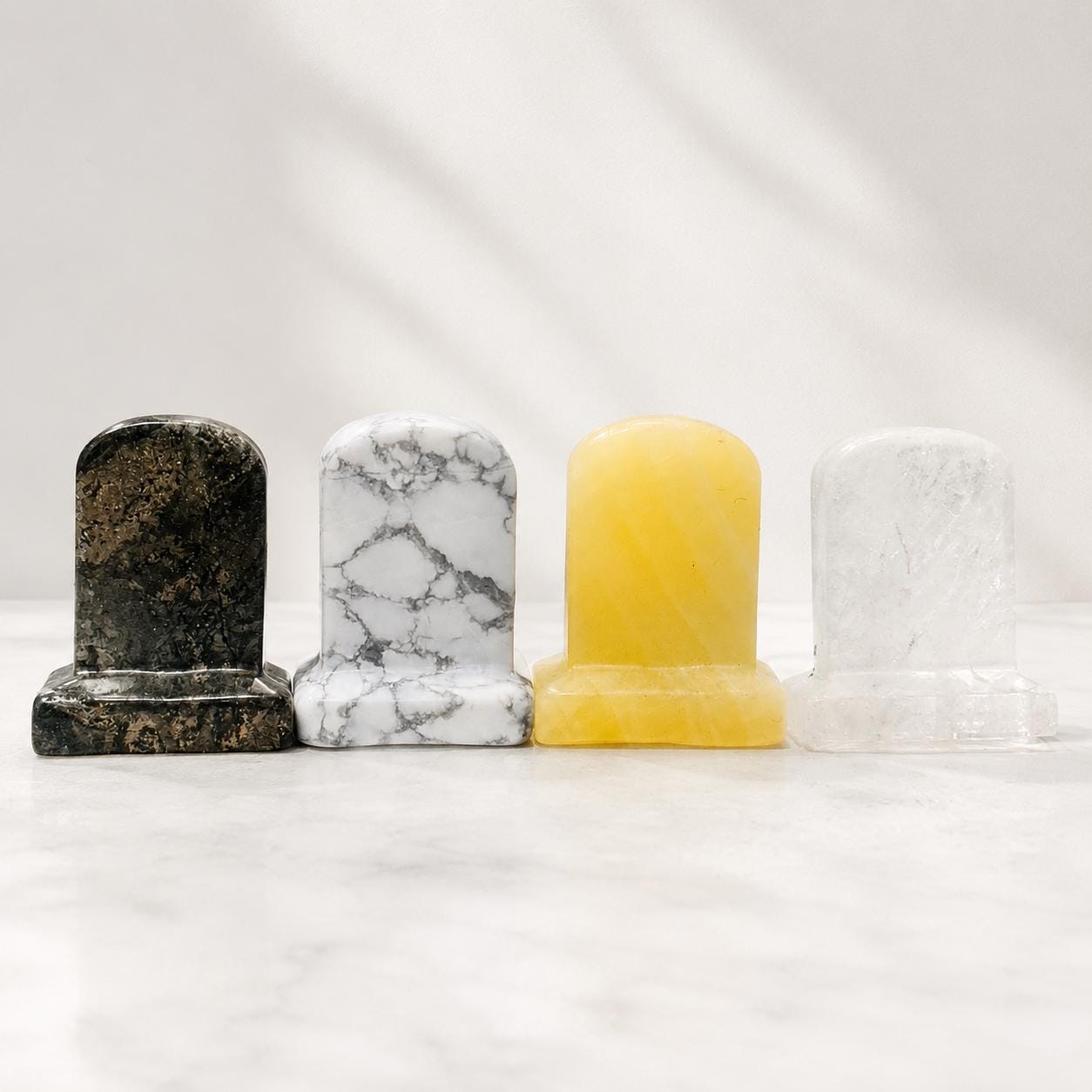 Mini Crystal Tombstone Carving, Gold Sheen Obsidian Yellow Jade Clear Quartz White Turquoise Gothic Decor Gift