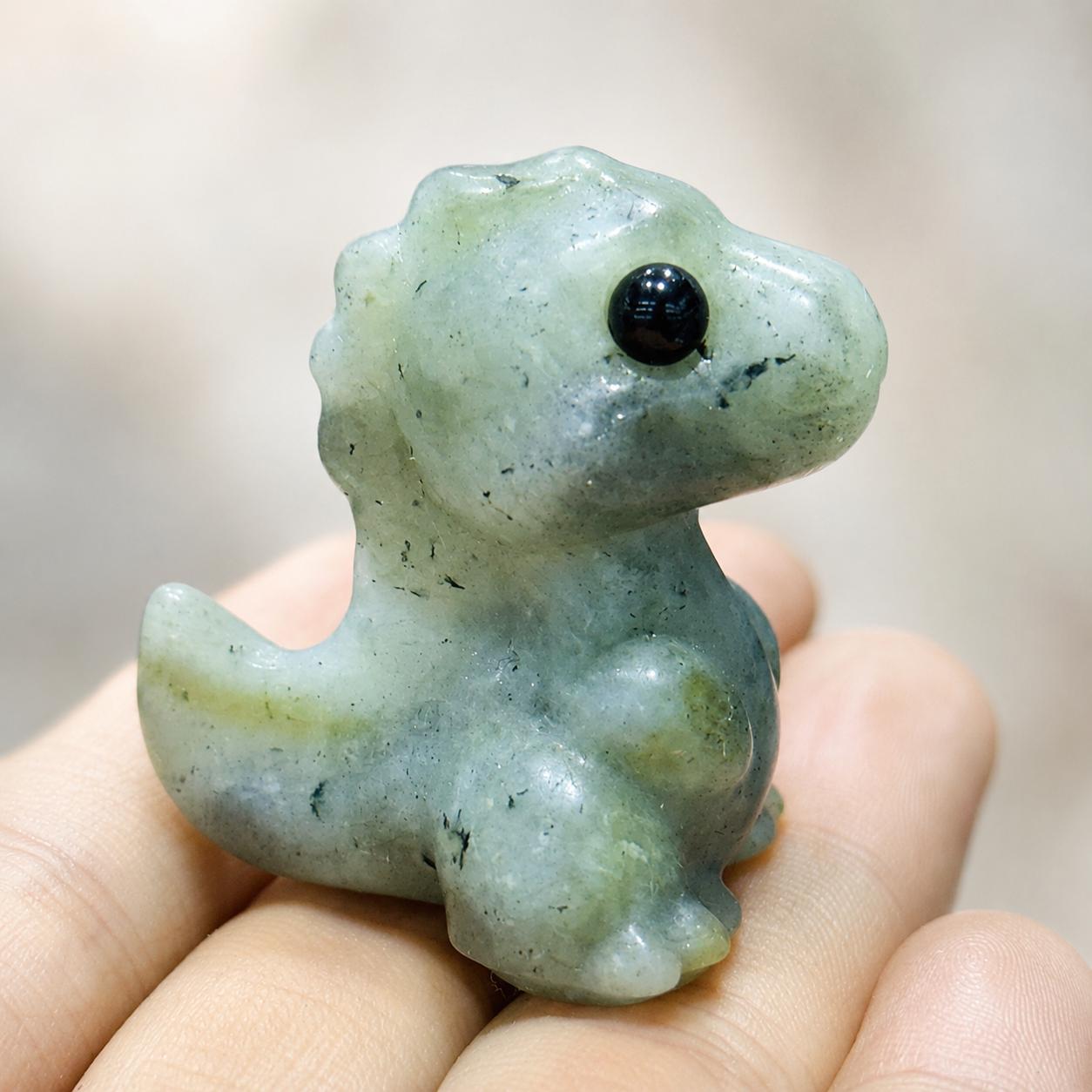 Cute Crystal Dinosaur Carving, Pink Opal Obsidian Clear Quartz Labradorite Chalcopyrite Mini Dino Figurine Gift