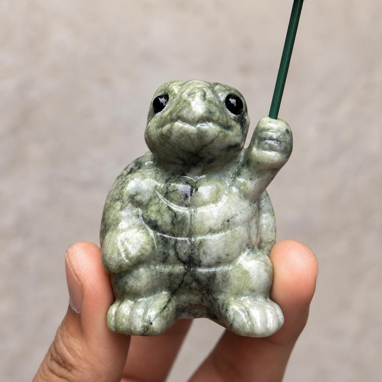 Cute Xiuyan Jade Turtle with Leaf Carving, Serpentine Jade Turtle Figurine, Small Crystal Animal Gift