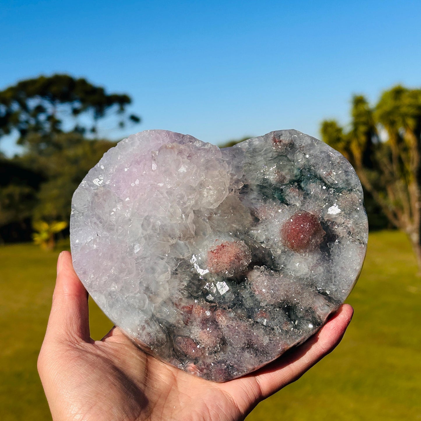 Brazilian Lodolite Quartz Heart, Scenic Garden Quartz Crystal, Natural Druzy Display, One of a Kind Specimen - view 9