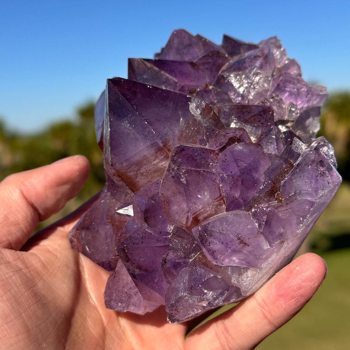Brazilian Amethyst with Red Rutile Inclusions, Purple Crystal Cluster, One of a Kind Natural Specimen