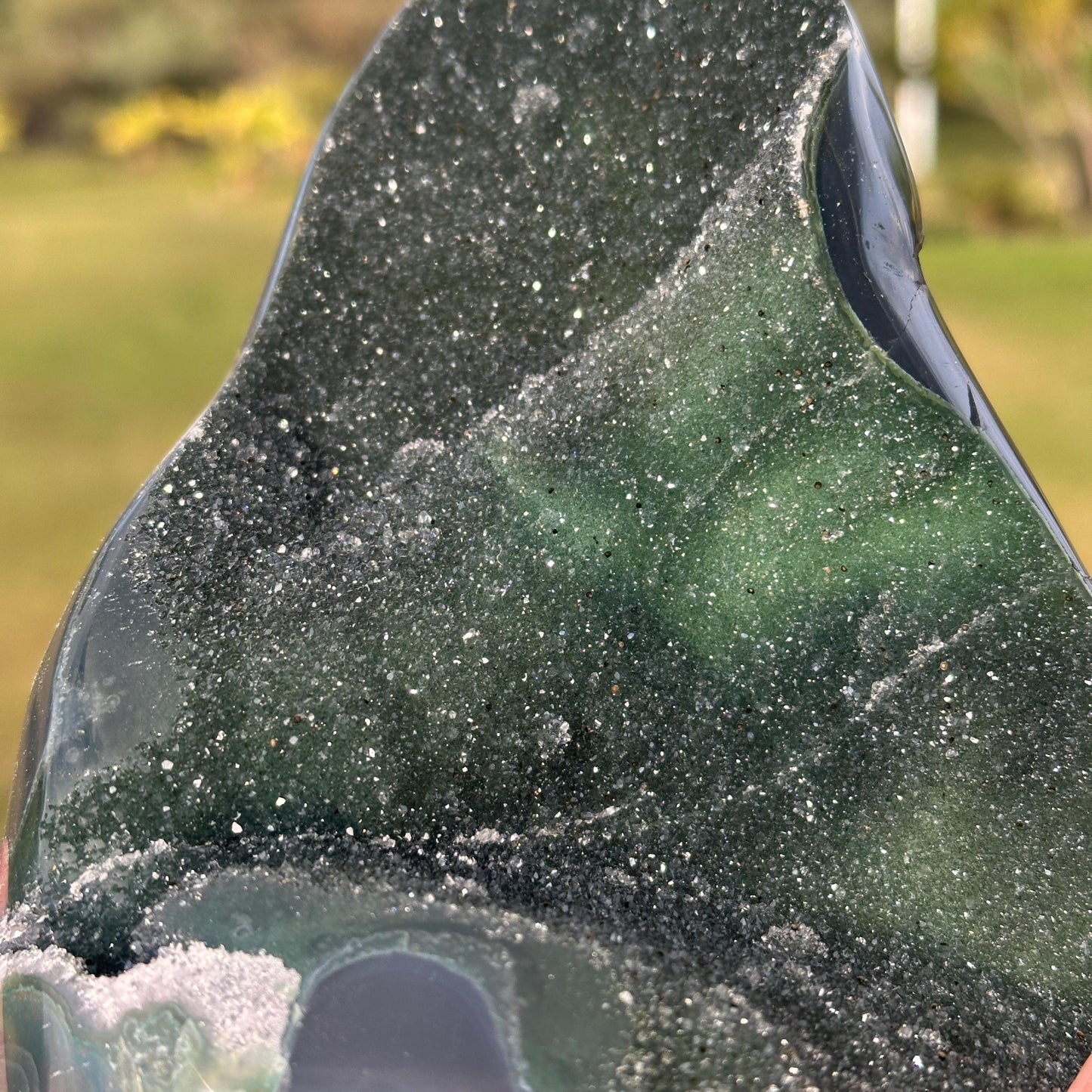 Brazilian Green Sugar Agate Freeform, Sparkling Druzy Agate Display, One of a Kind Natural Crystal Specimen - view 9