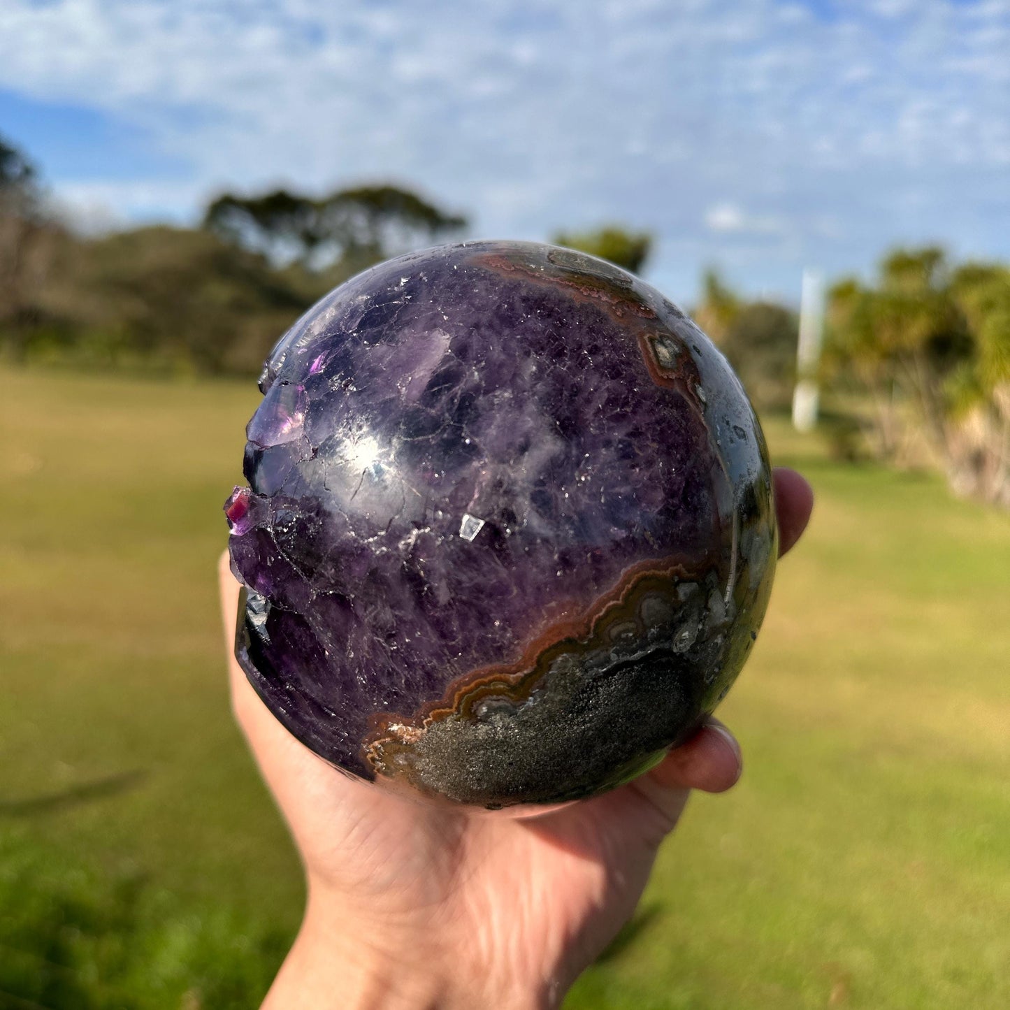 High Quality Brazilian Amethyst Calcite Geode Sphere, Purple Amethyst Crystal Ball, One of a Kind Collector Specimen - view 9