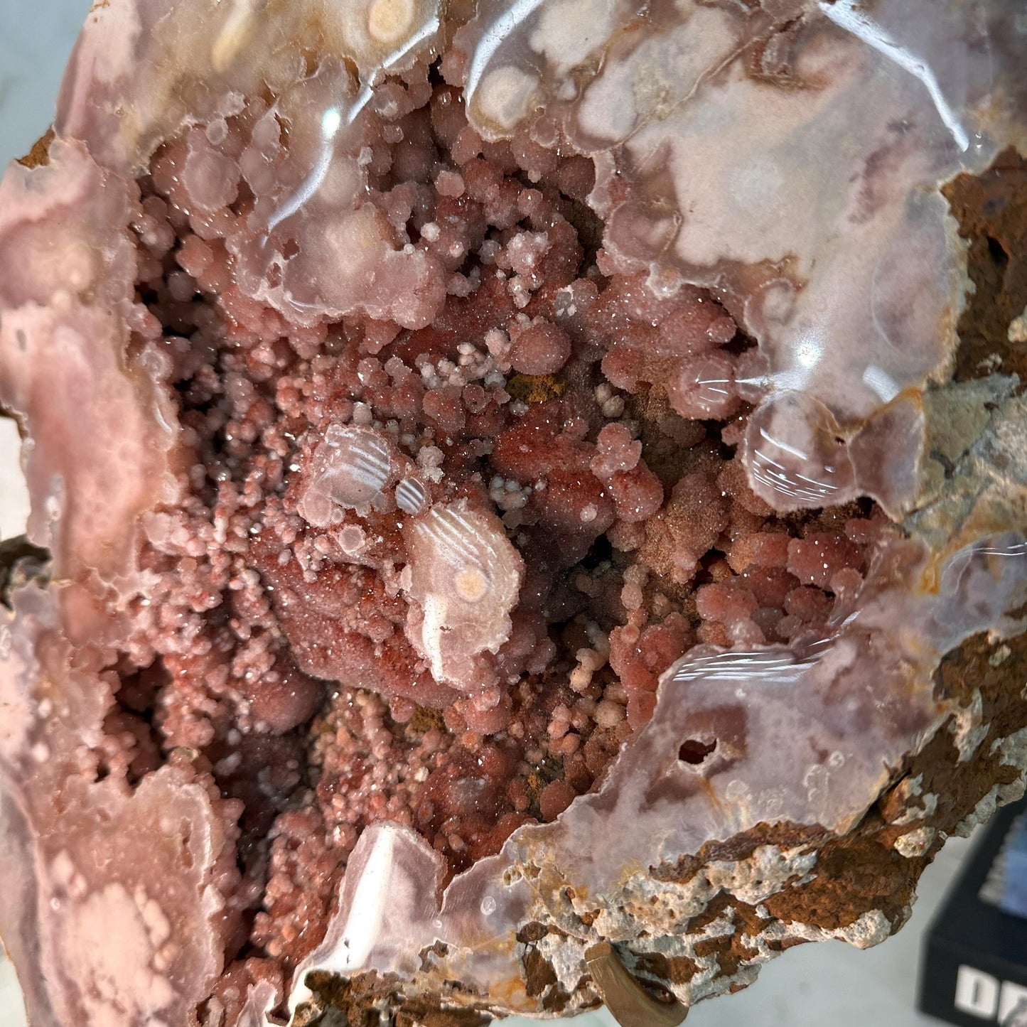 Large Brazilian Pink Amethyst Butterfly on Metal Stand, 11.7kg Bookmatched Crystal Geode, Exact Statement Piece - view 9