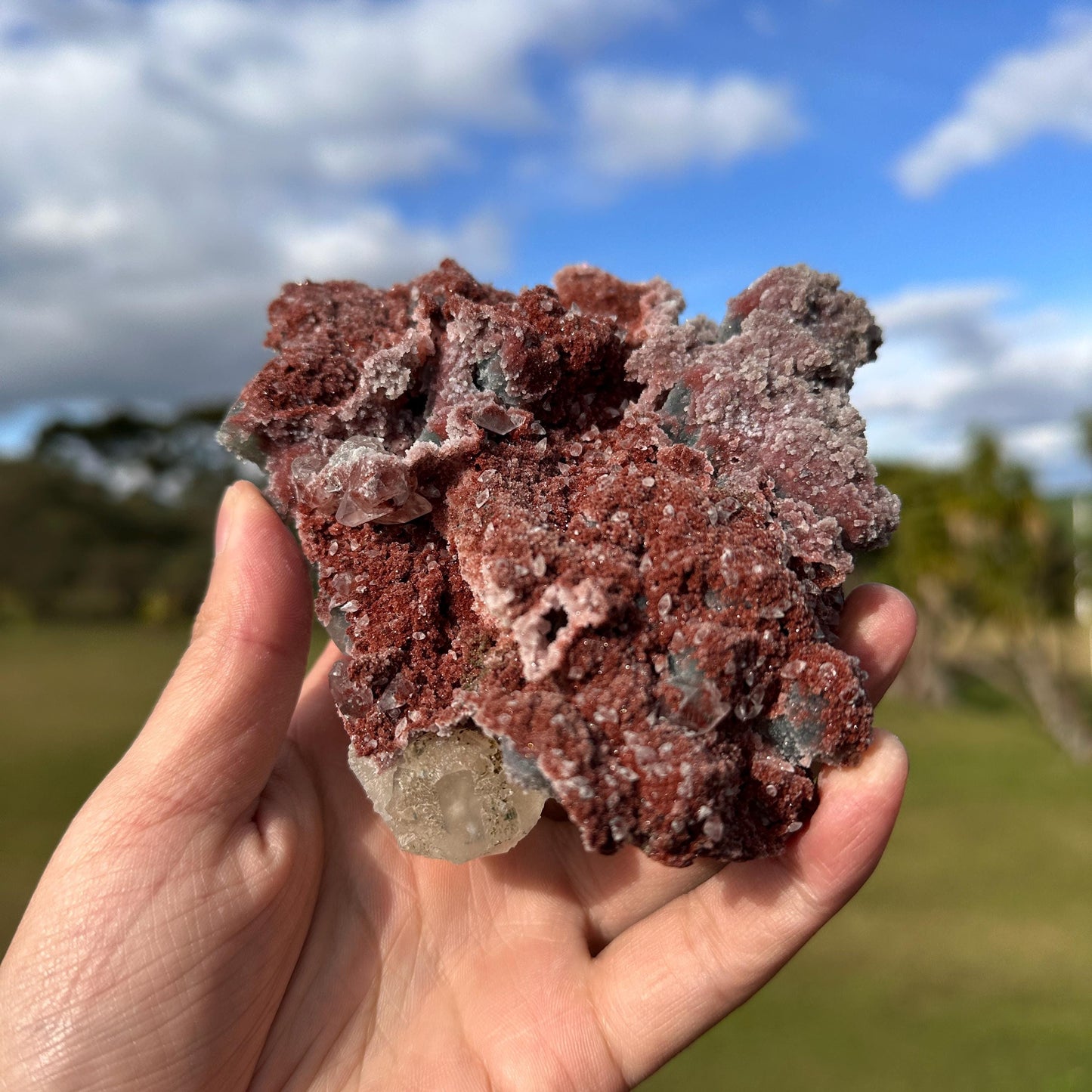 Rare Uruguayan Red Sugar Amethyst with Calcite, Museum Grade Mineral Specimen, One Side Amethyst One Side Calcite, Exact Piece - view 9