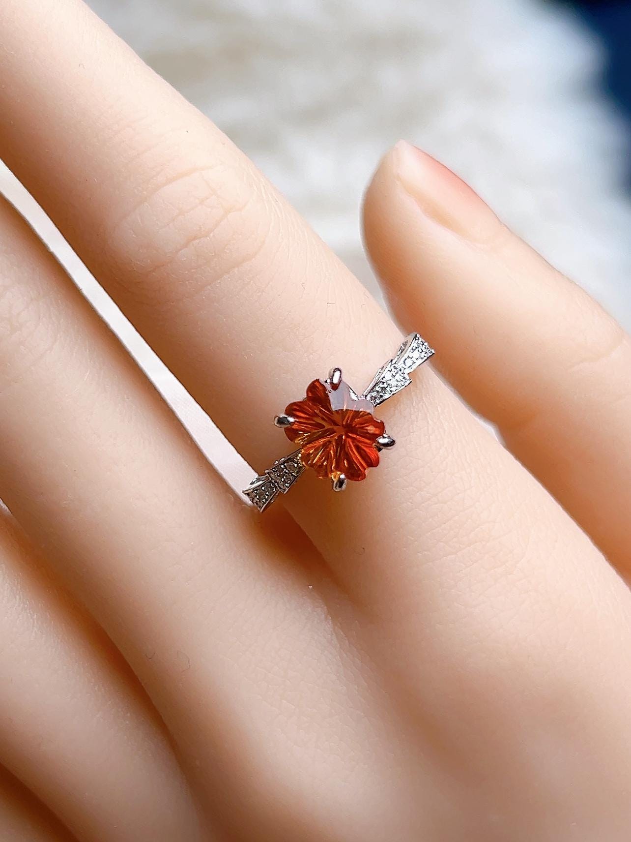 Natural Citrine Rectangular Ring, S925 Sterling Silver - view 9