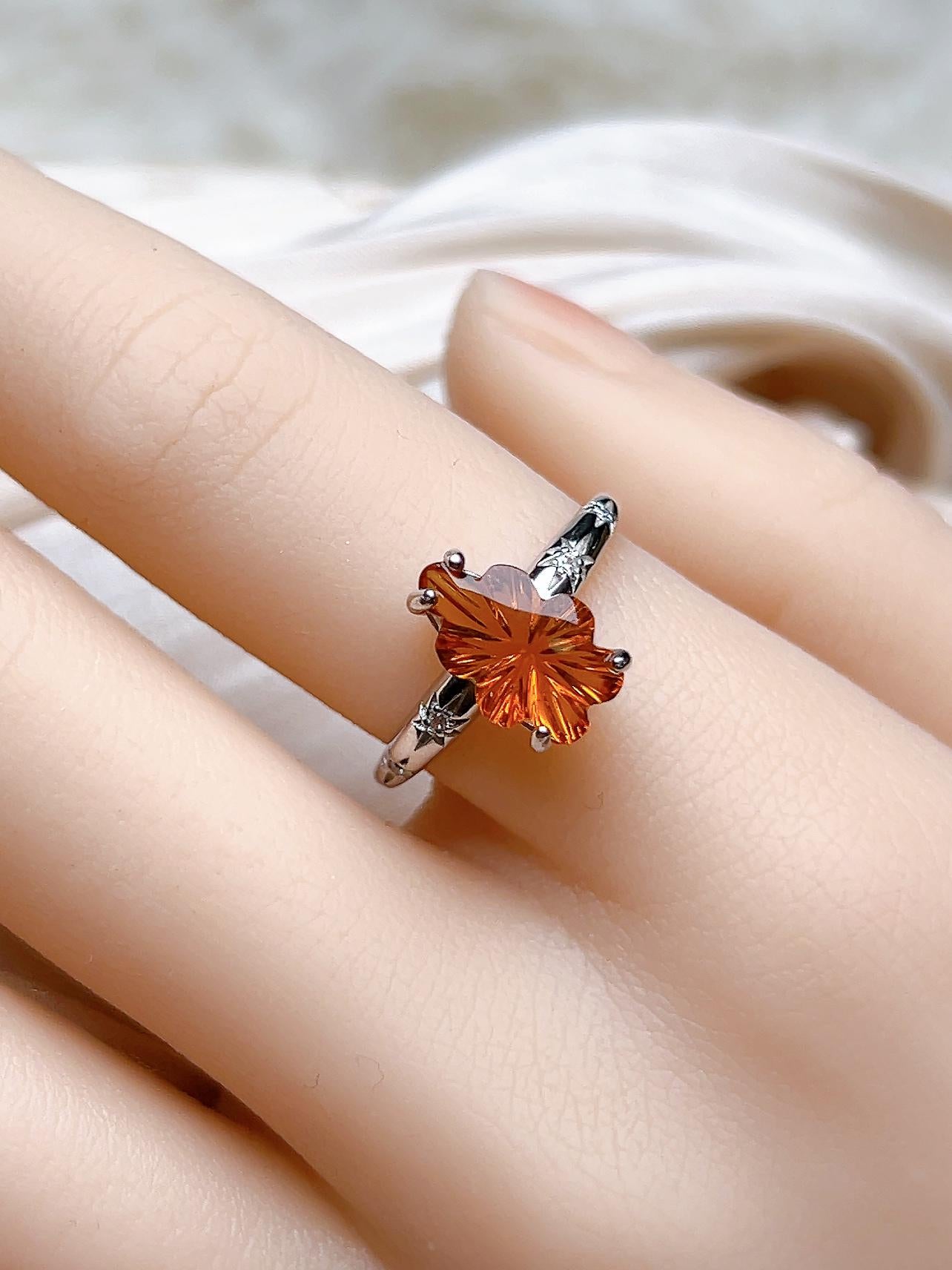 Natural Citrine Sunburst Floral Ring, S925 Sterling Silver - view 9