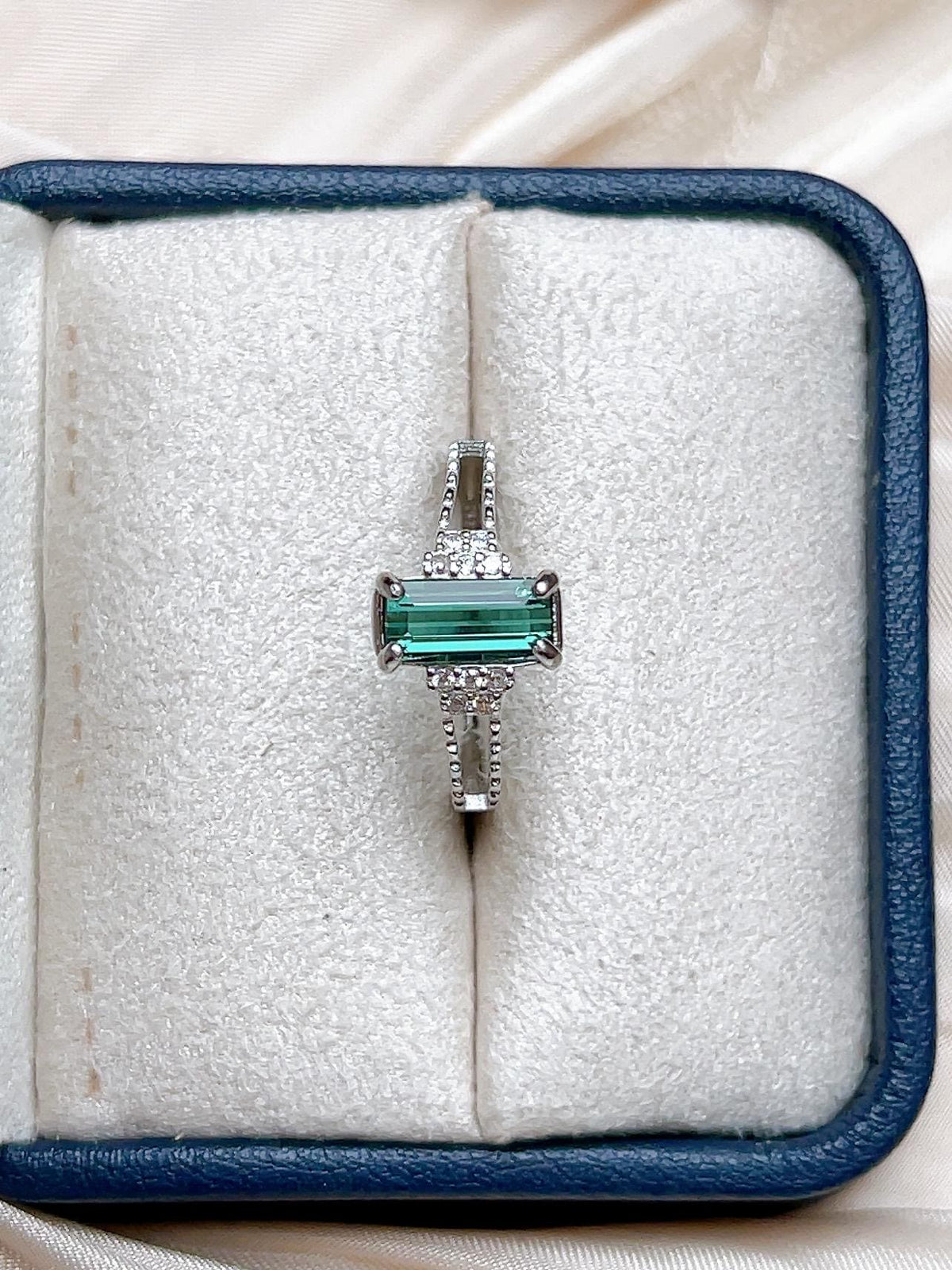 Natural Blue Green Tourmaline Emerald Cut Ring, S925 Sterling Silver - view 10