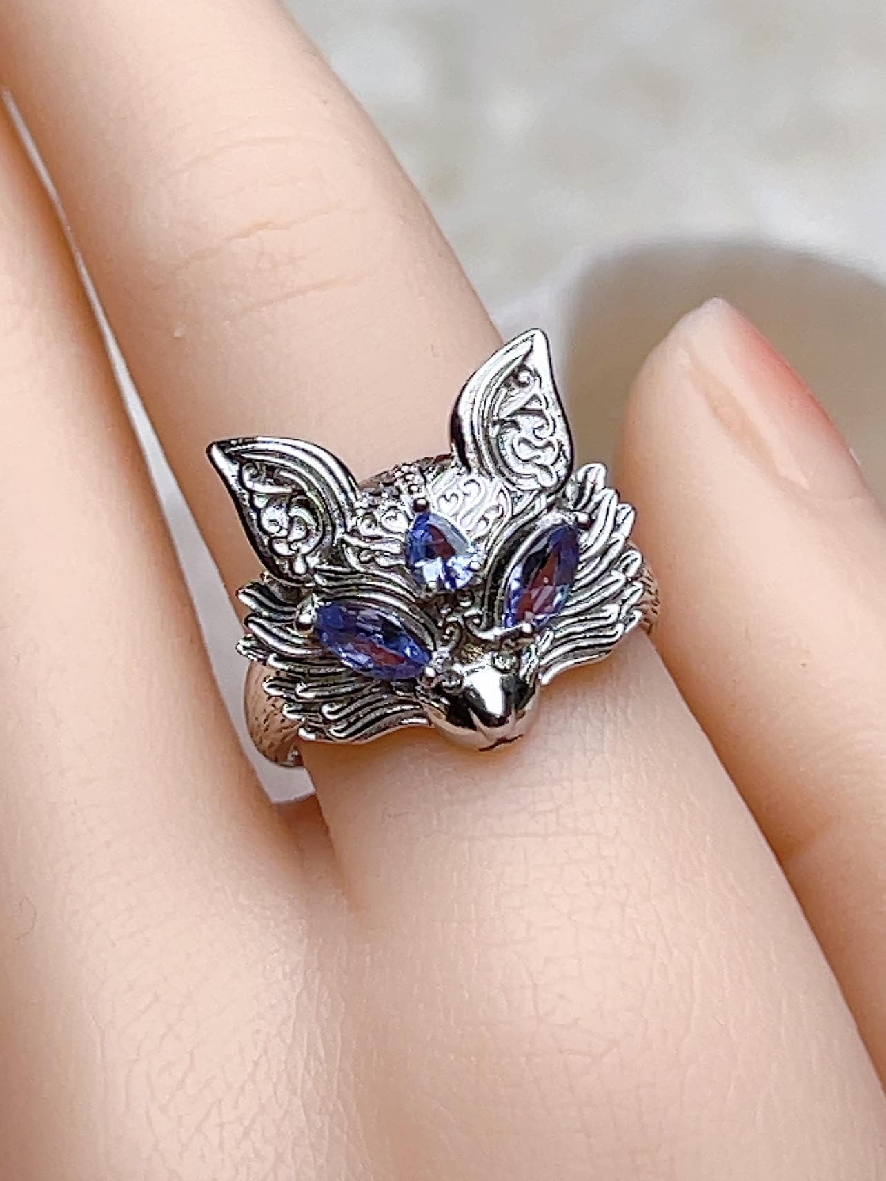 Natural Tanzanite Fox Motif Ring, S925 Sterling Silver - view 8