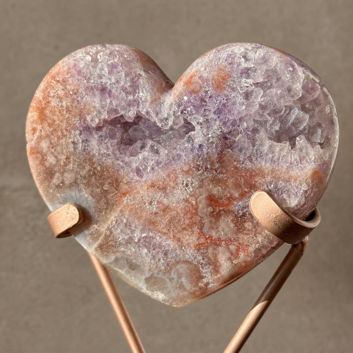 Brazilian Pink Amethyst Heart, Red-Toned Druzy Banding, Exact Crystal Specimen - view 7