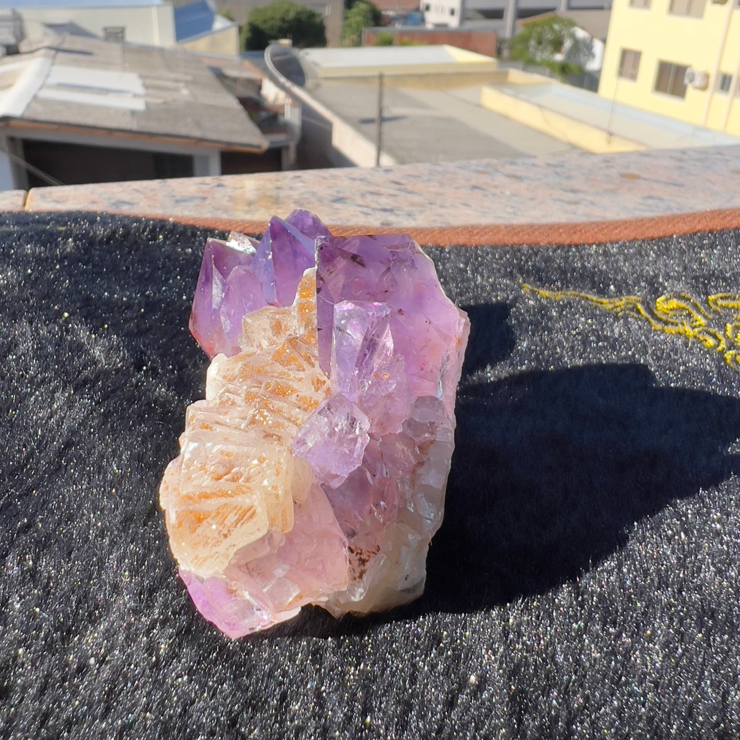 Set of 2 Red Rutilated Amethyst & Sparkly Yellow Calcite, Rare Raw Purple Crystal Symbiosis, Exact Brazil Mineral Specimen 196g