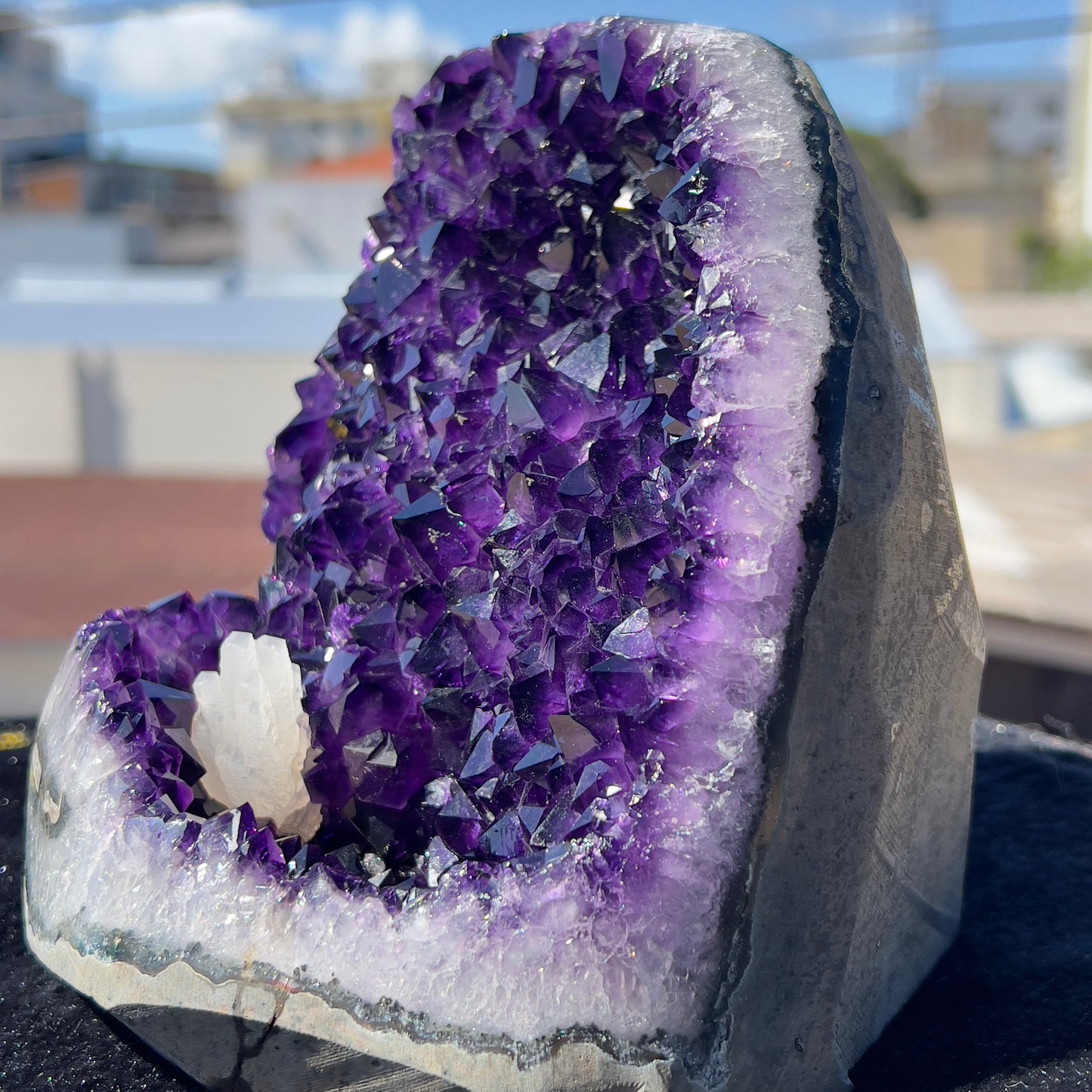 Top Grade Uruguay Amethyst Druze with Calcite Flower, Large Deep Purple Amethyst Cluster, Unique Crystal Geode Specimen, Raw Mineral-3693g