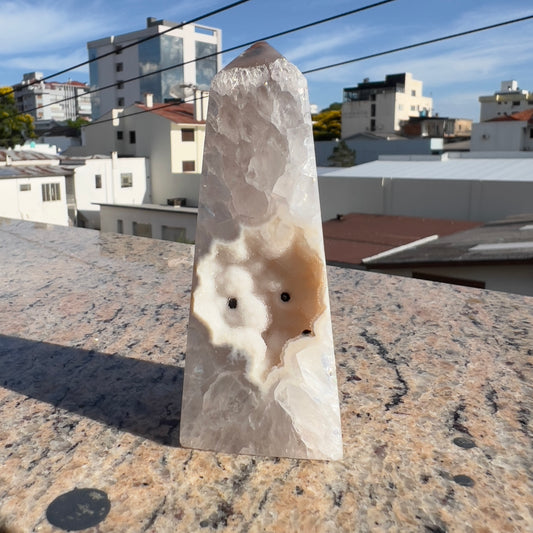 Brazilian Sugar Agate Tower | Natural Sugar Agate Crystal Point | Polished Agate Obelisk | One of a Kind
