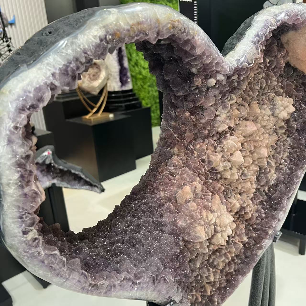 Giant 91lb Top Grade Pink Sugar Amethyst Calcite Heart, Huge Raw Crystal Druzy Geode, Luxury Home Decor Brazil Specimen