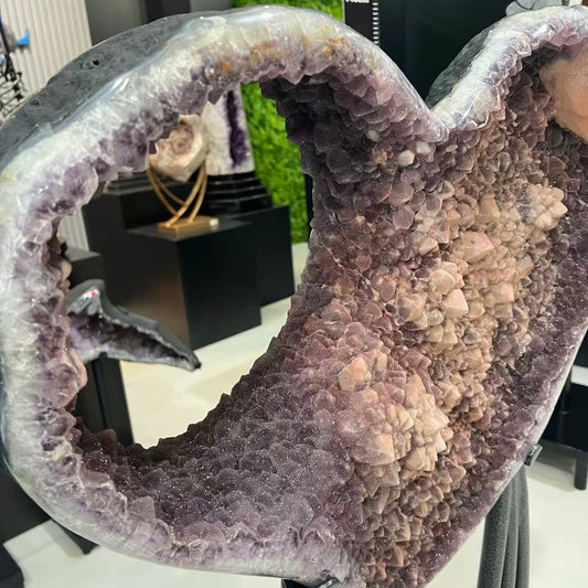 Giant 91lb Top Grade Pink Sugar Amethyst Calcite Heart, Huge Raw Crystal Druzy Geode, Luxury Home Decor Brazil Specimen