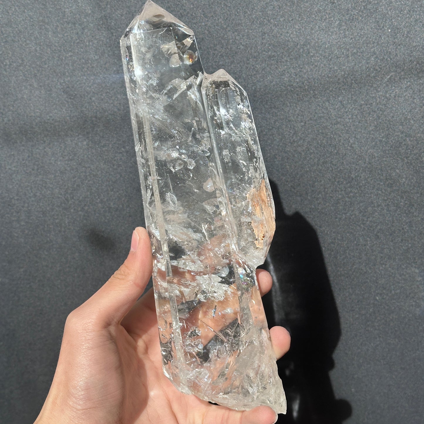 Collector Grade Brazilian Minas Clear Quartz Tower – Rainbow & God Fingerprint