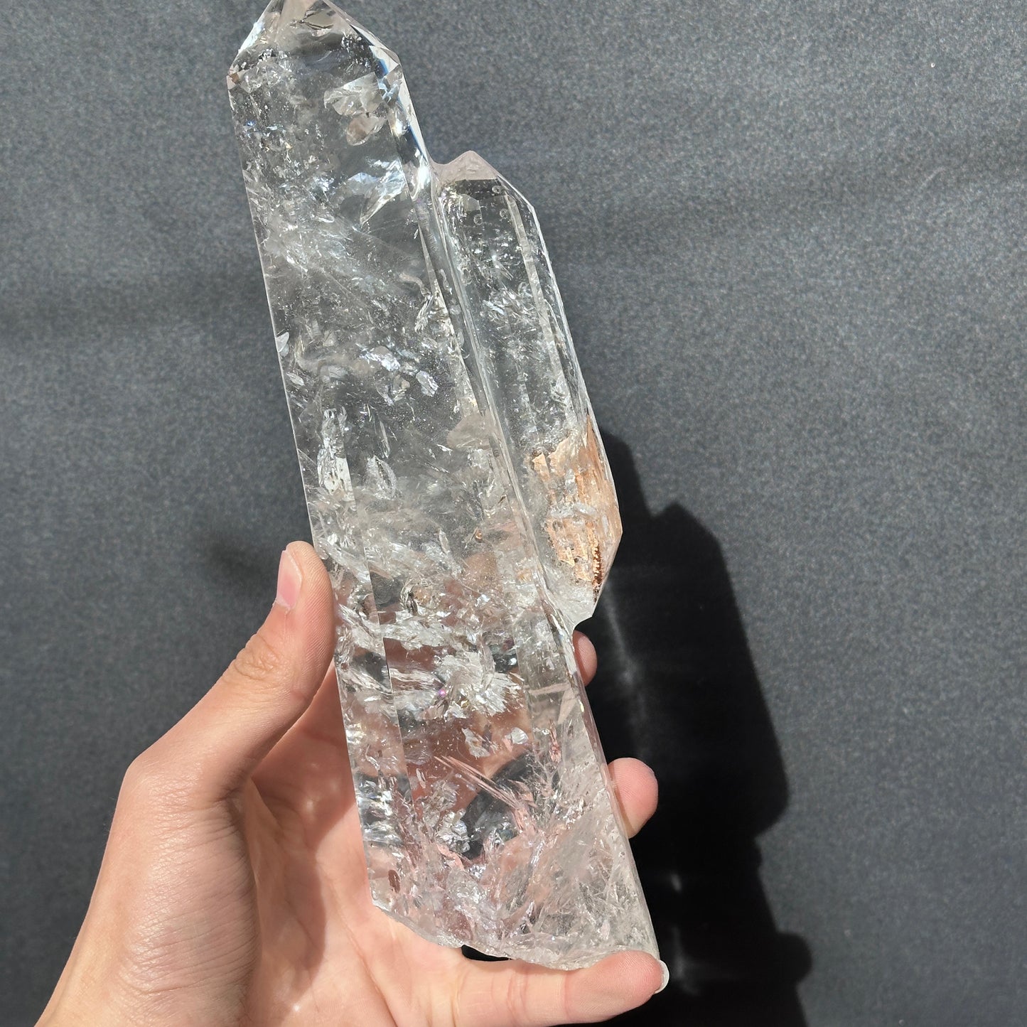 Collector Grade Brazilian Minas Clear Quartz Tower – Rainbow & God Fingerprint