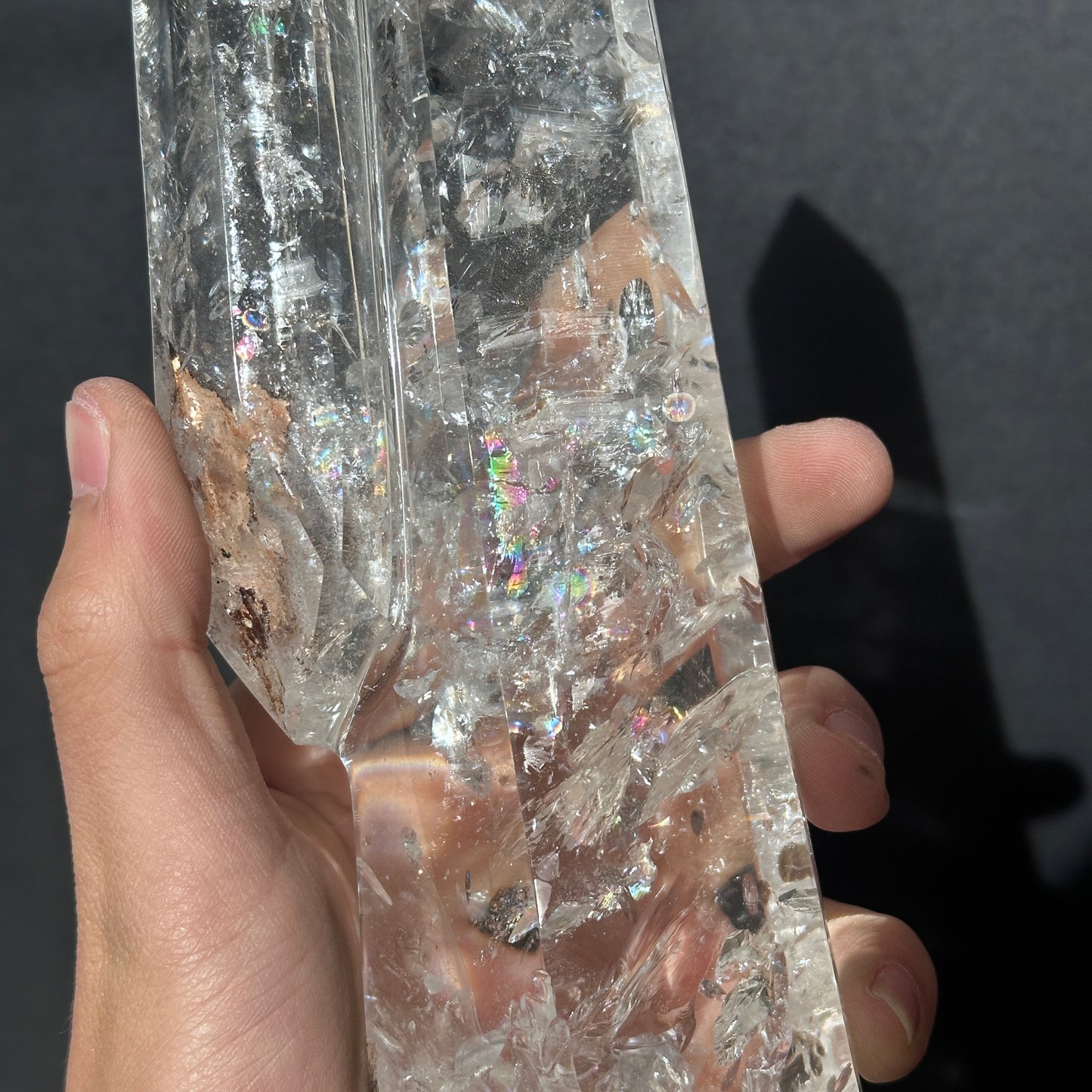 Collector Grade Brazilian Minas Clear Quartz Tower – Rainbow & God Fingerprint