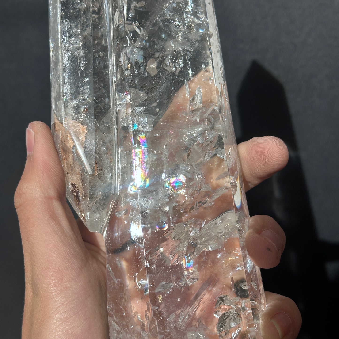 Collector Grade Brazilian Minas Clear Quartz Tower – Rainbow & God Fingerprint
