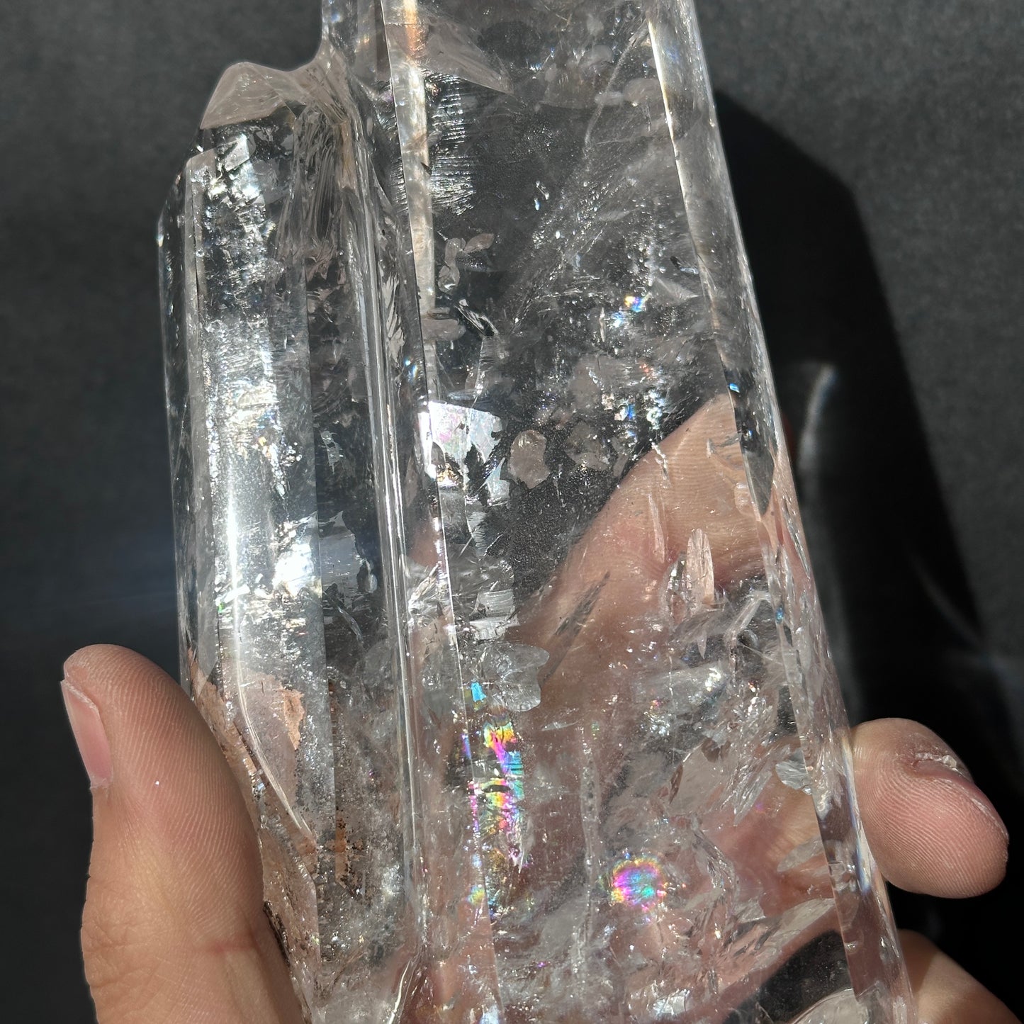 Collector Grade Brazilian Minas Clear Quartz Tower – Rainbow & God Fingerprint
